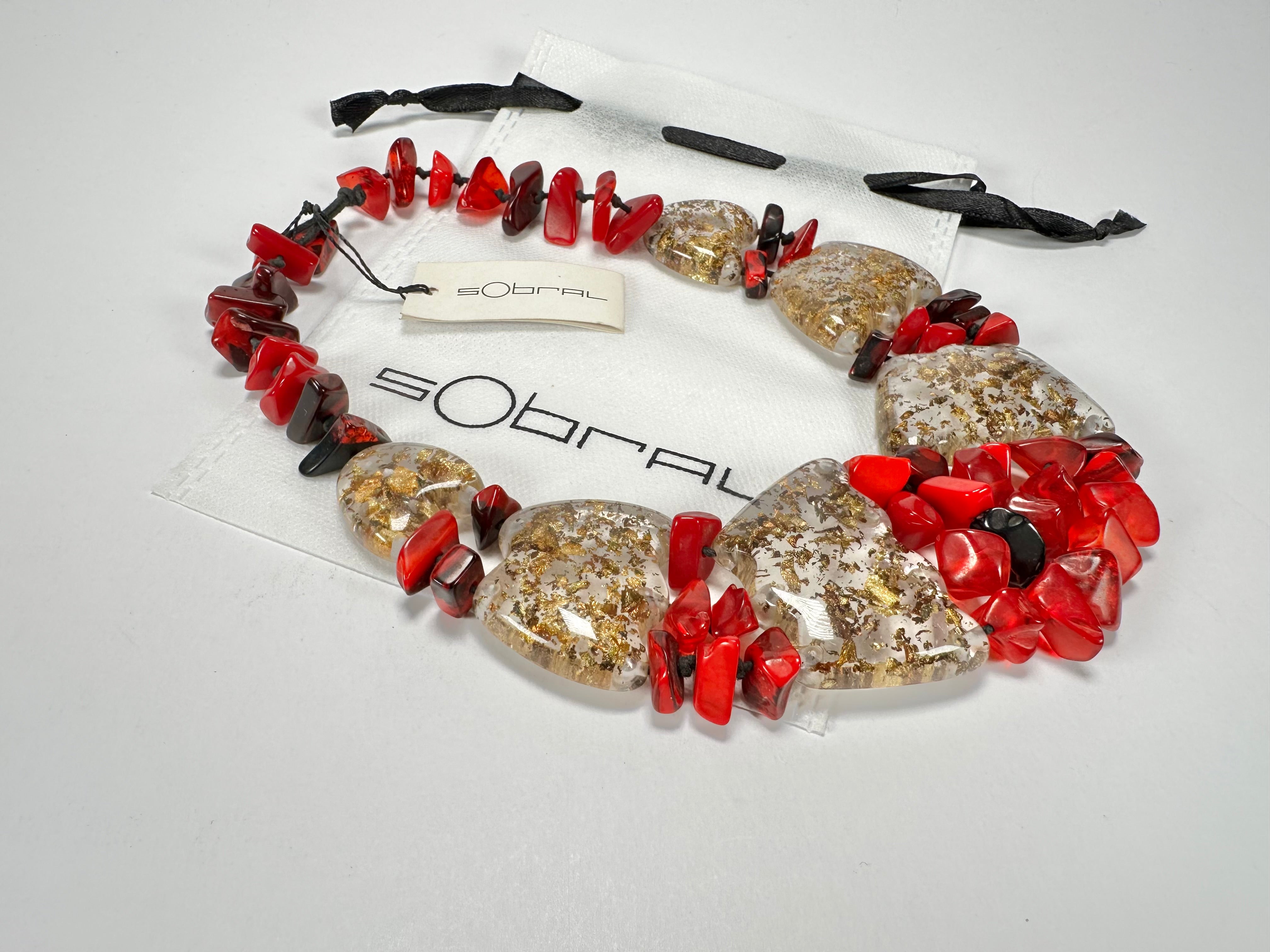 Sobral - Metalique "Radesh" Red Resin Necklace ( 003535 )