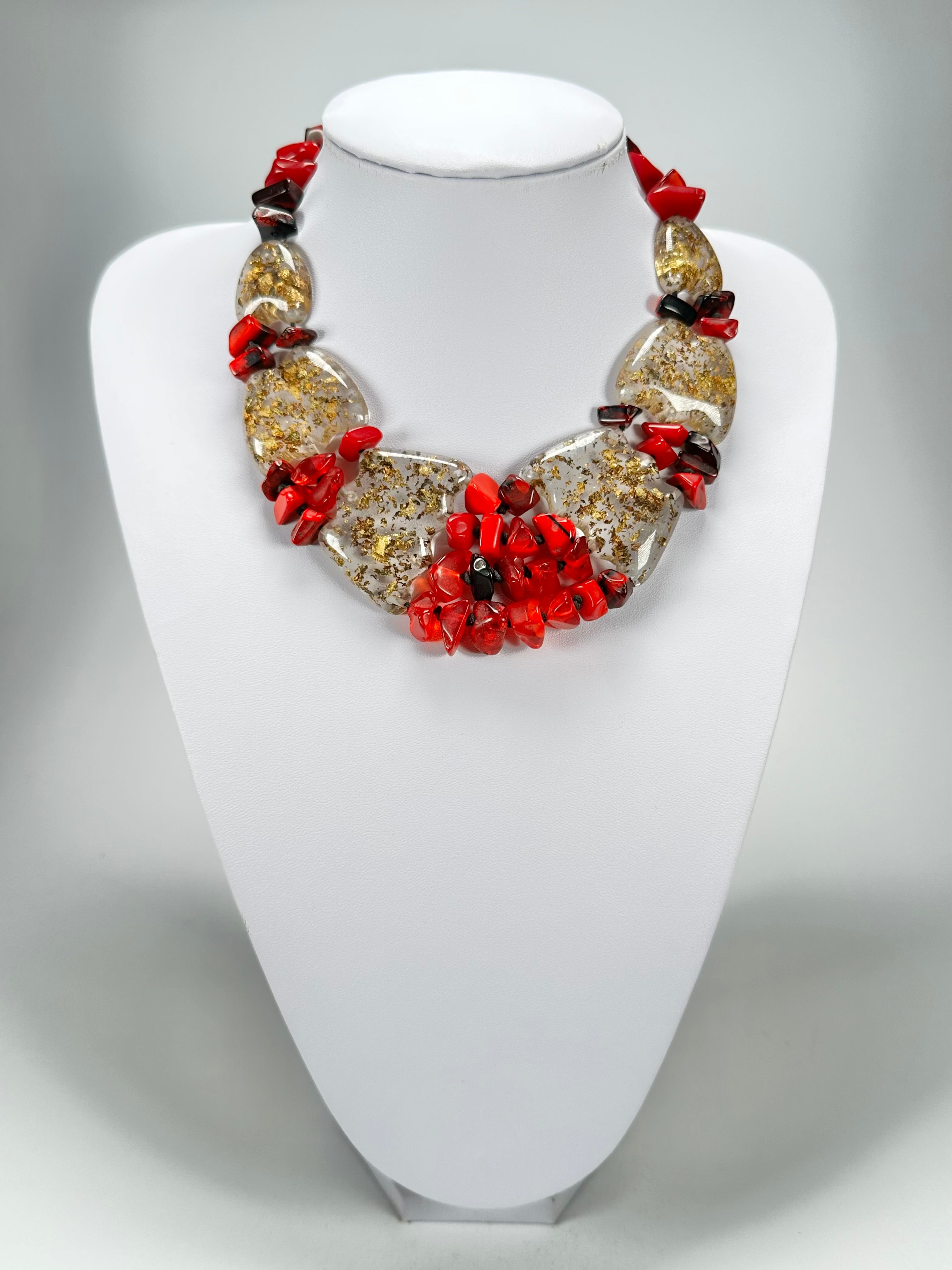 Sobral - Metalique "Radesh" Red Resin Necklace ( 003535 )