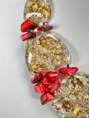 Sobral - Metalique "Radesh" Red Resin Necklace ( 003535 )