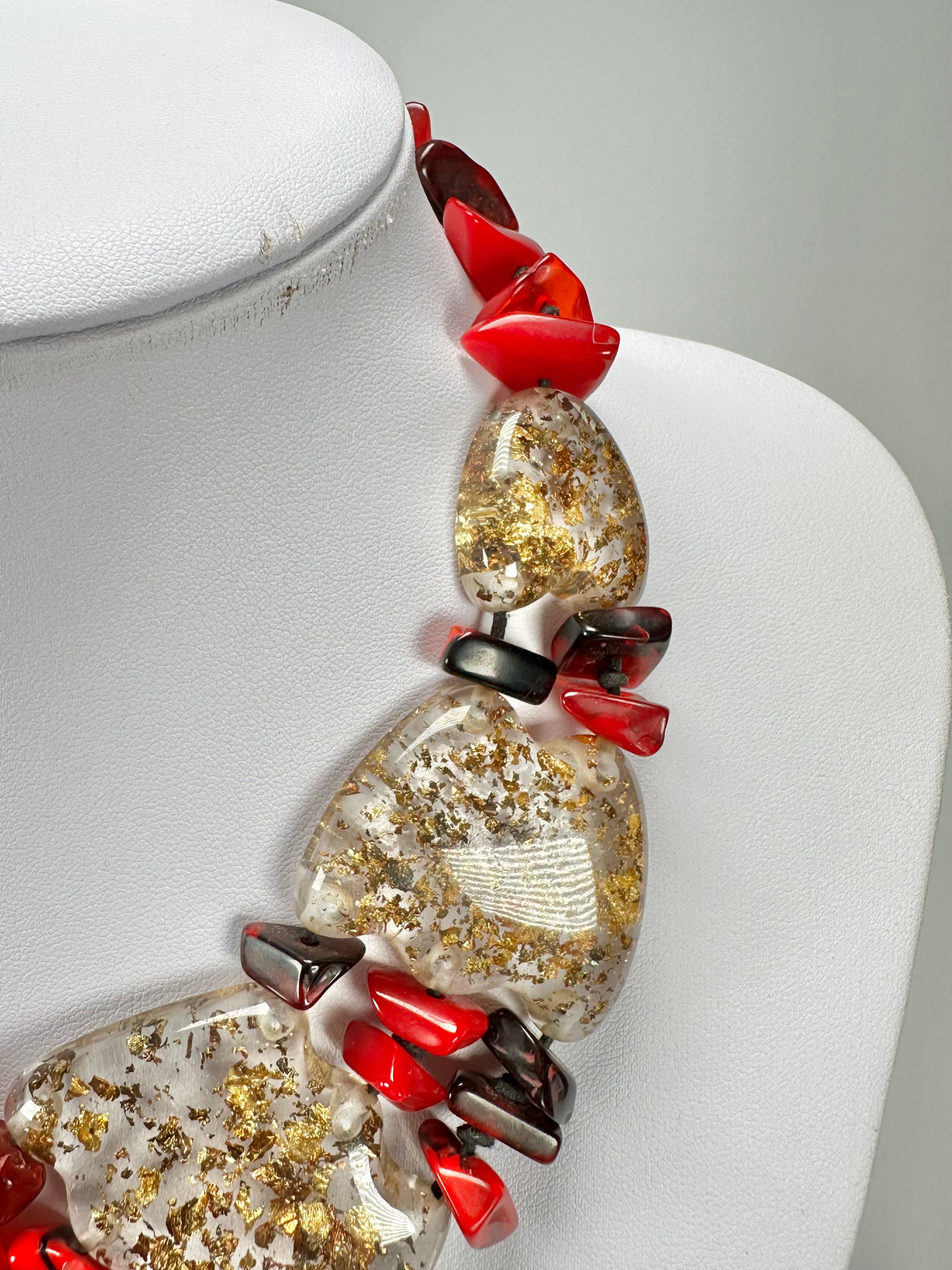 Sobral - Metalique "Radesh" Red Resin Necklace ( 003535 )