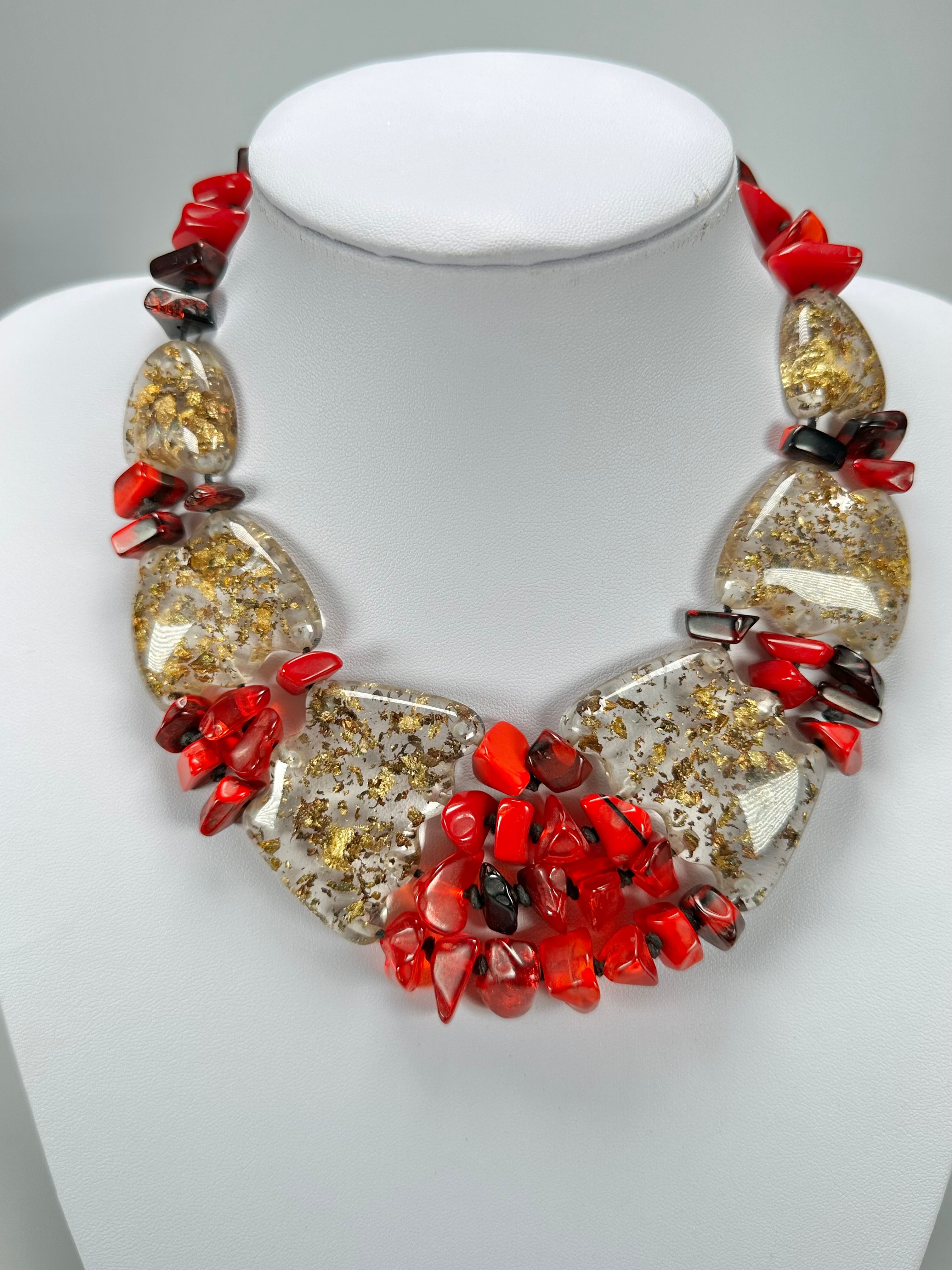 Sobral - Metalique "Radesh" Red Resin Necklace ( 003535 )