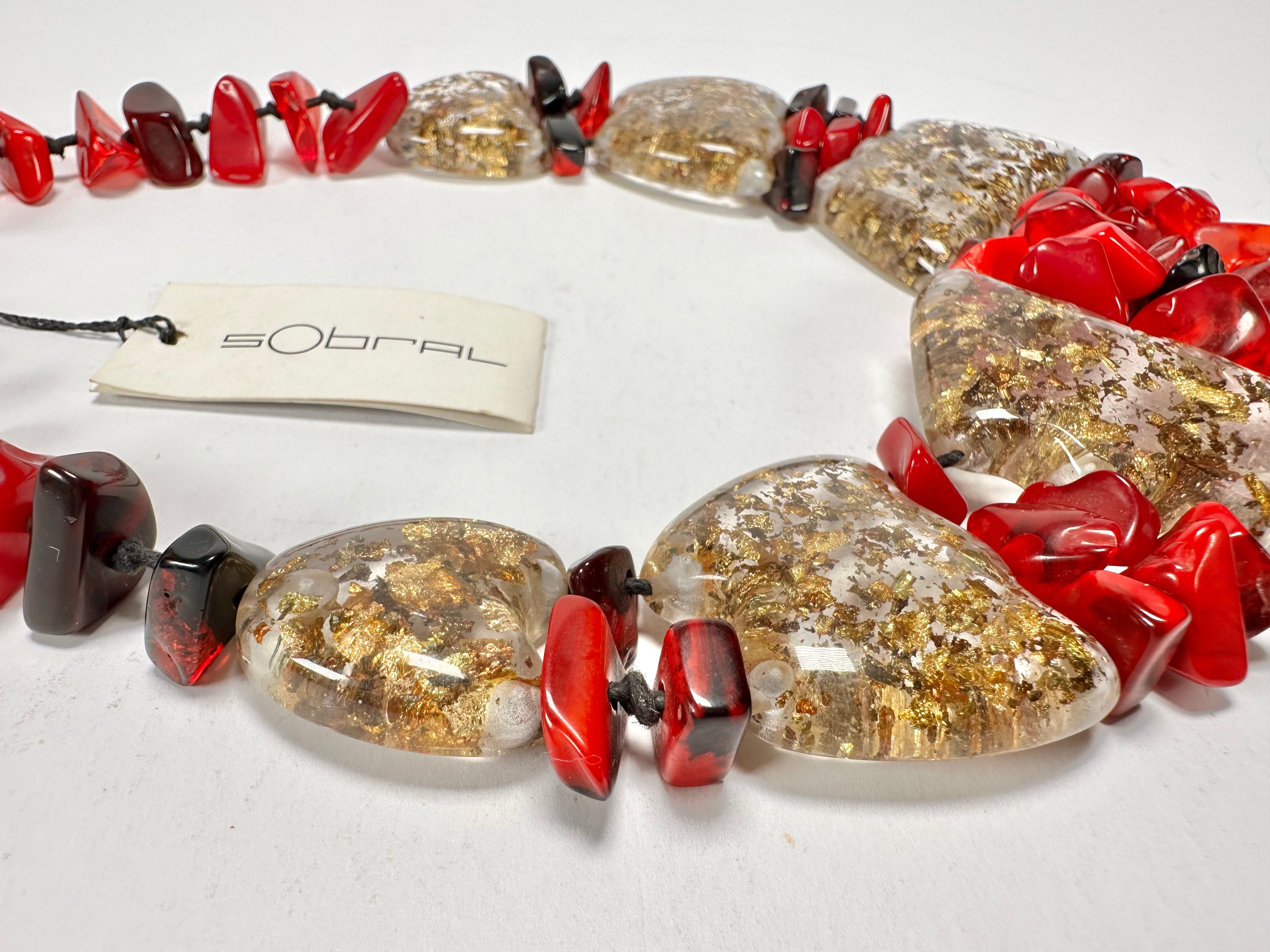 Sobral - Metalique "Radesh" Red Resin Necklace ( 003535 )