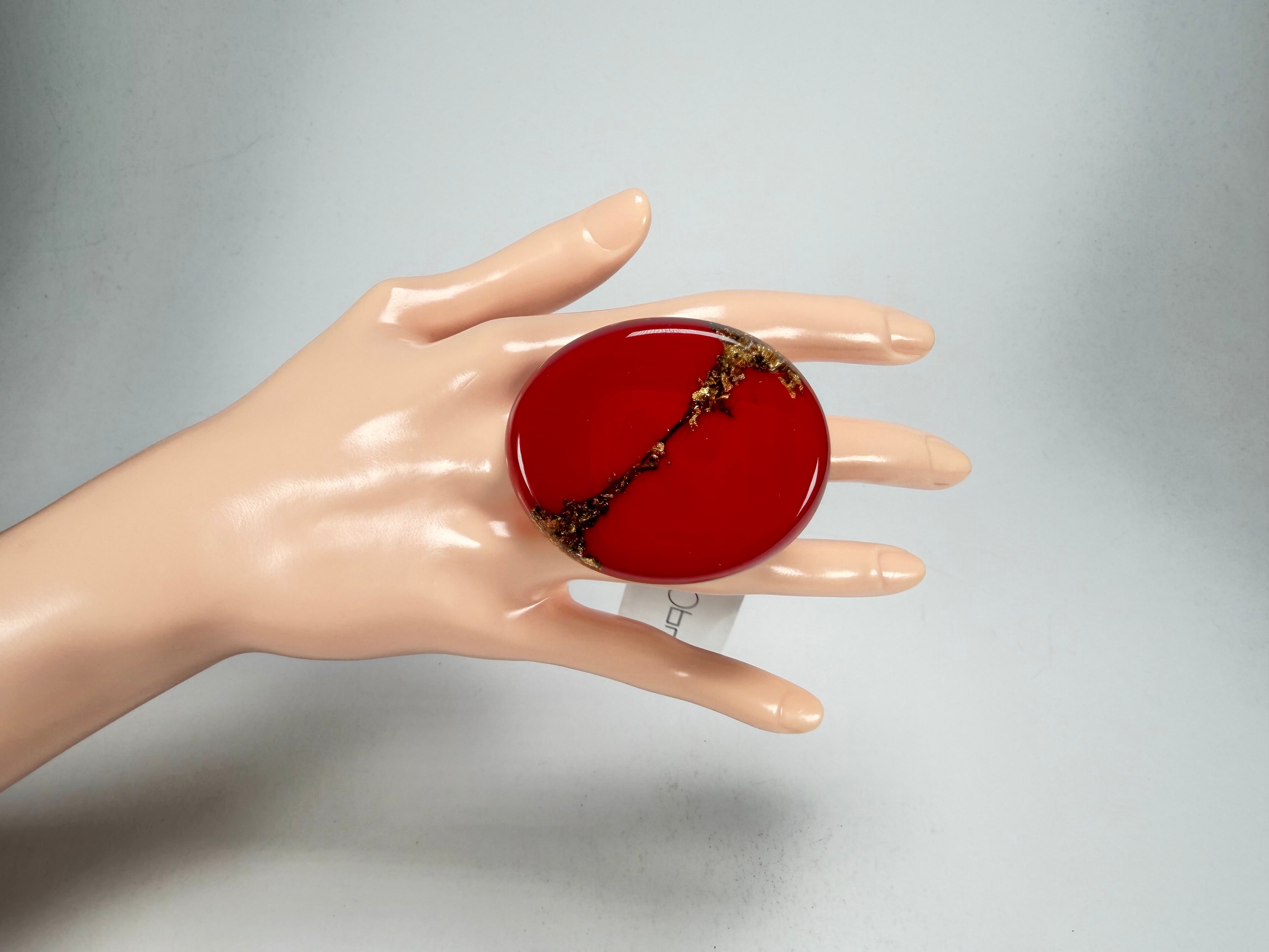 Sobral - Metalique "Munique" Orlando Red Resin Ring ( 005145 ) - Size UK S / US 9