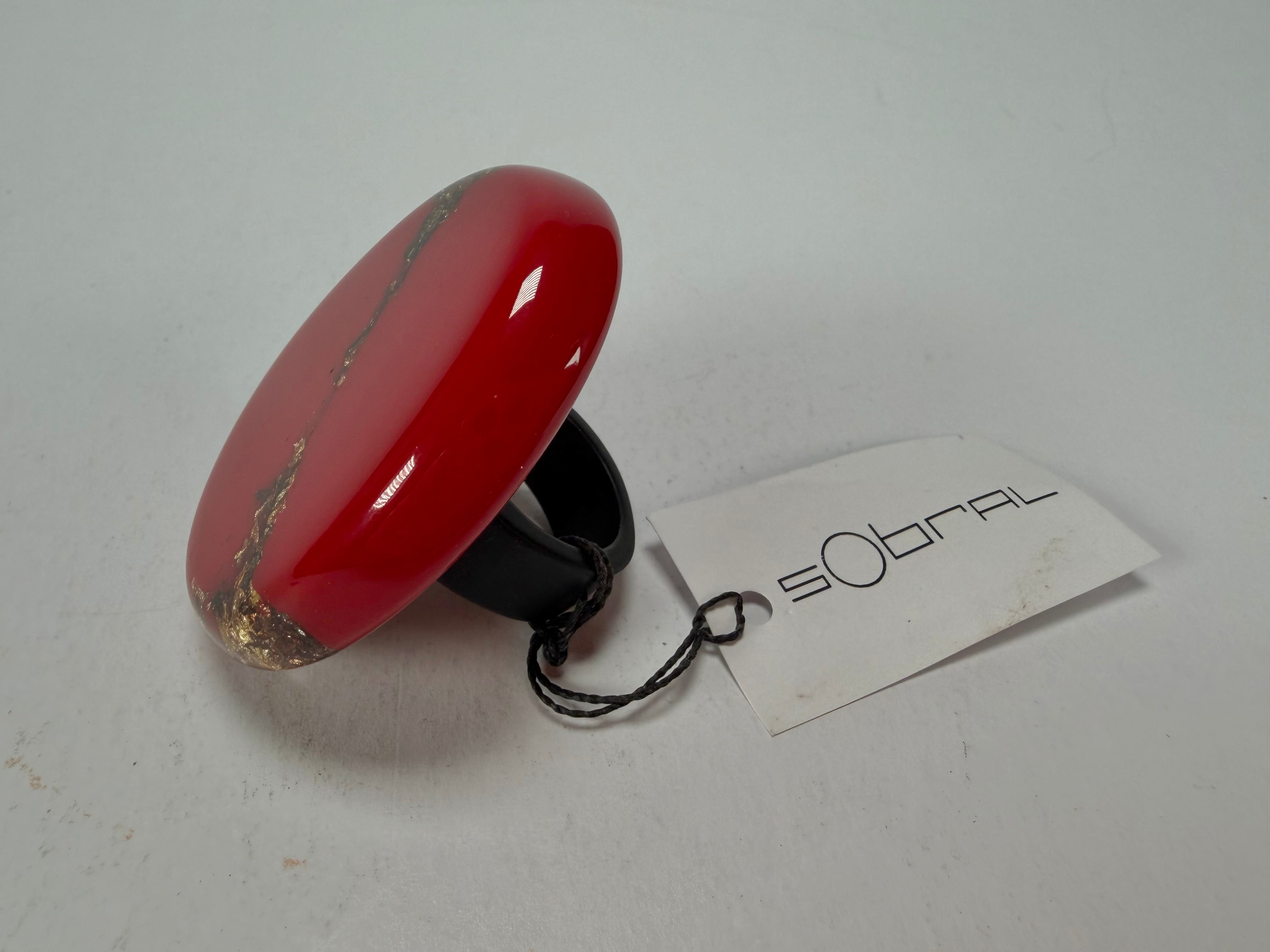 Sobral - Metalique "Munique" Orlando Red Resin Ring ( 005145 ) - Size UK S / US 9