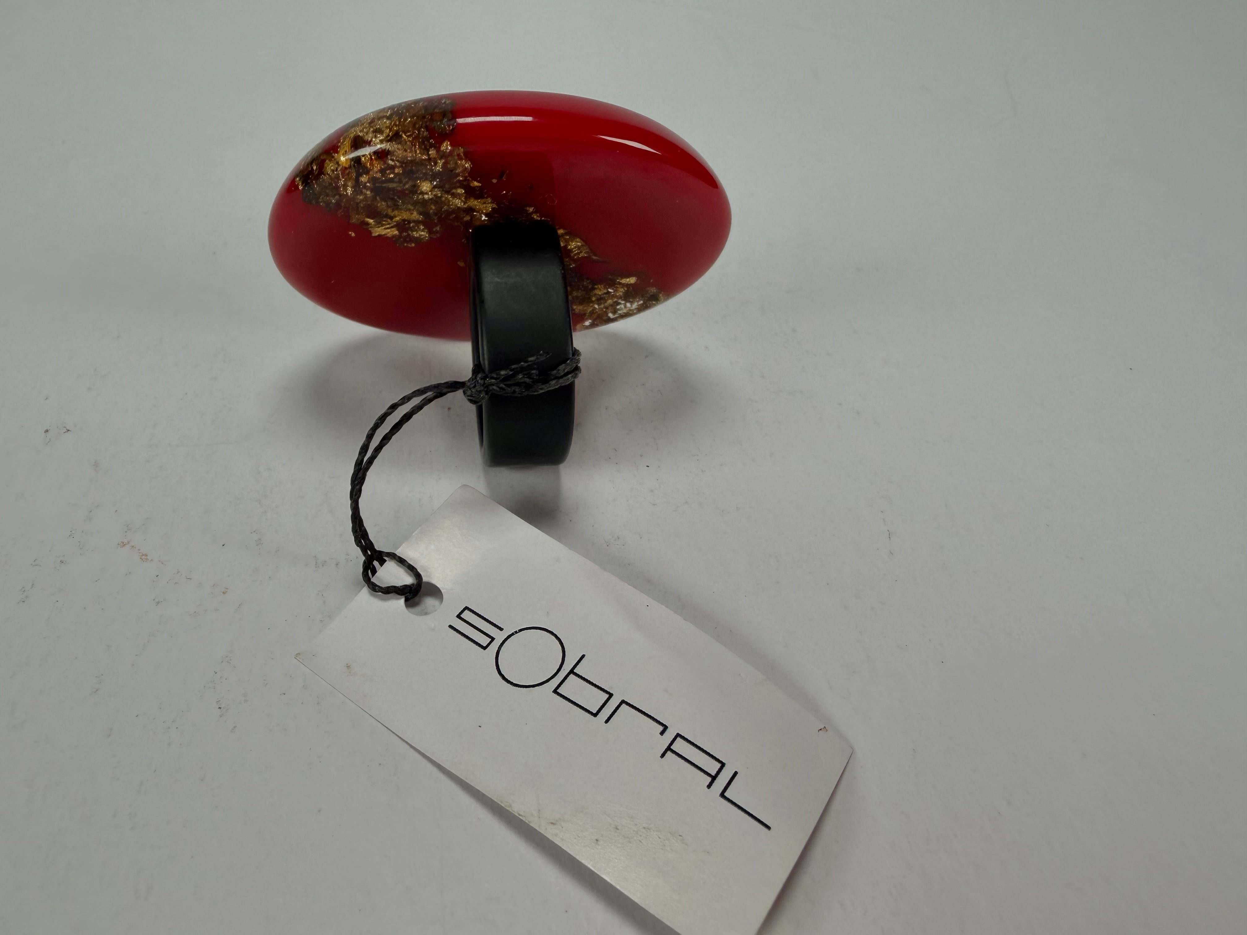 Sobral - Metalique "Munique" Orlando Red Resin Ring ( 005145 ) - Size UK S / US 9