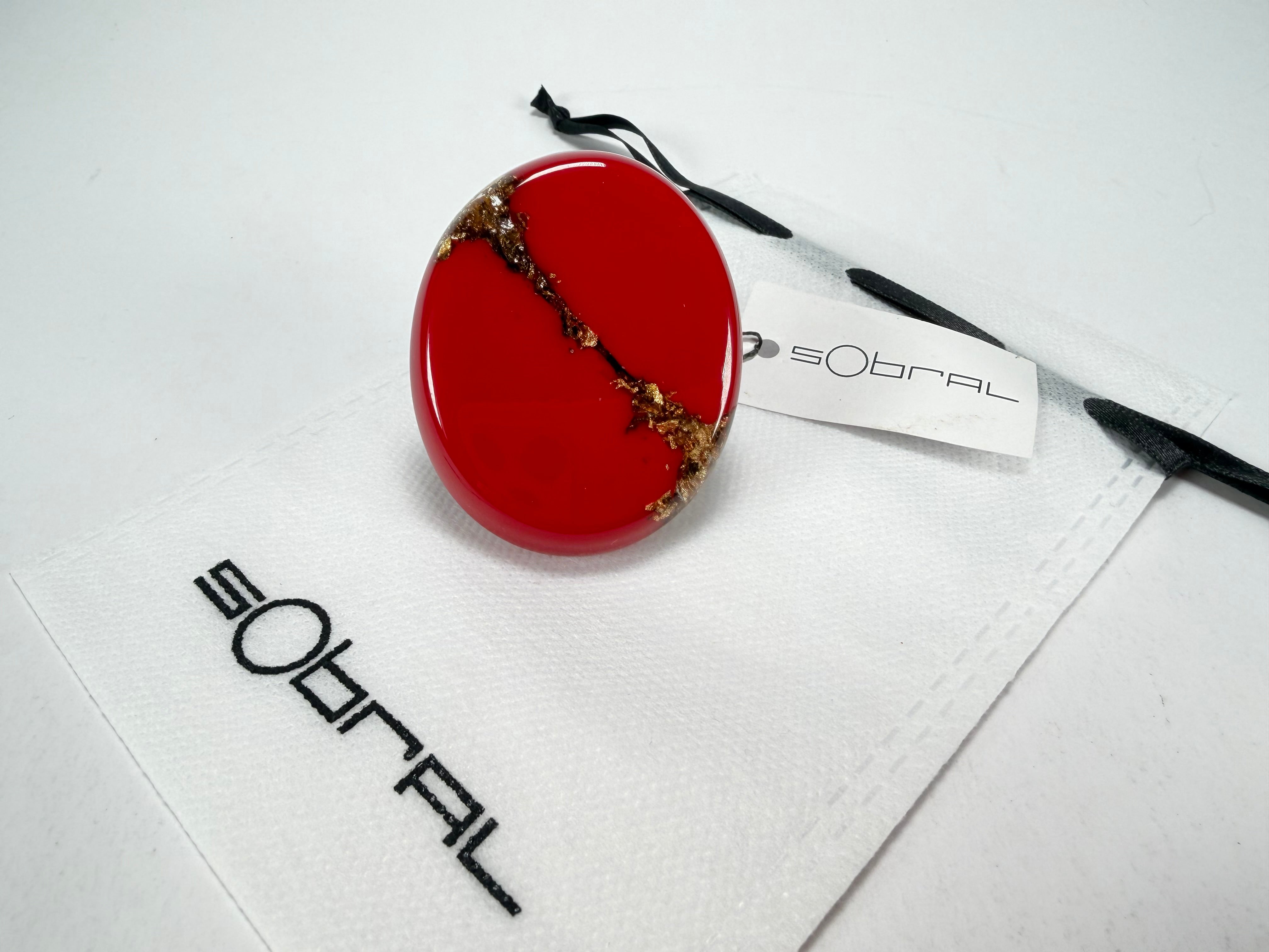 Sobral - Metalique "Munique" Orlando Red Resin Ring ( 005145 ) - Size UK S / US 9