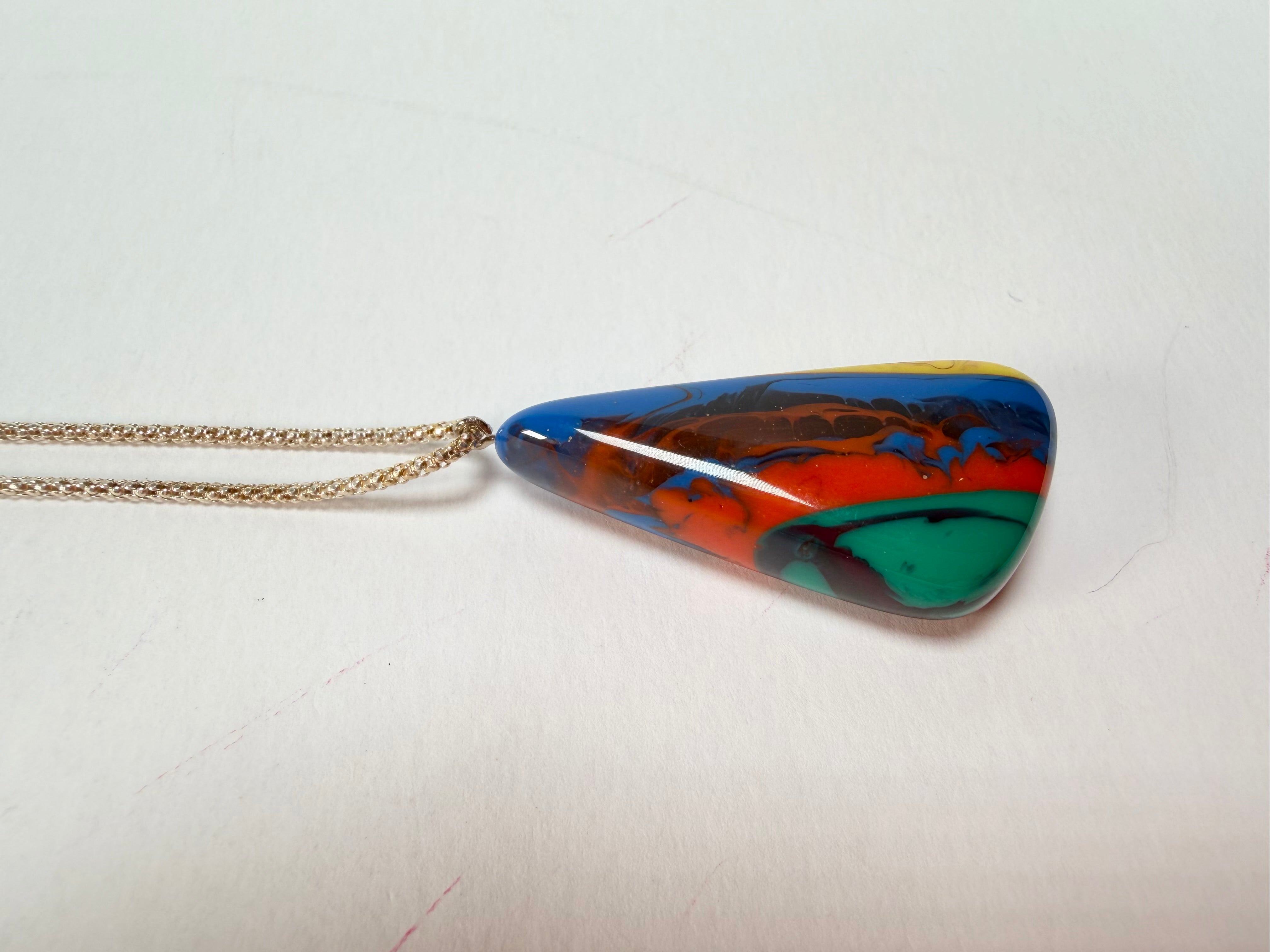 Sobral - Multi-Colour "Vague" Pollock Resin AG Sliver Necklace ( 005328 )