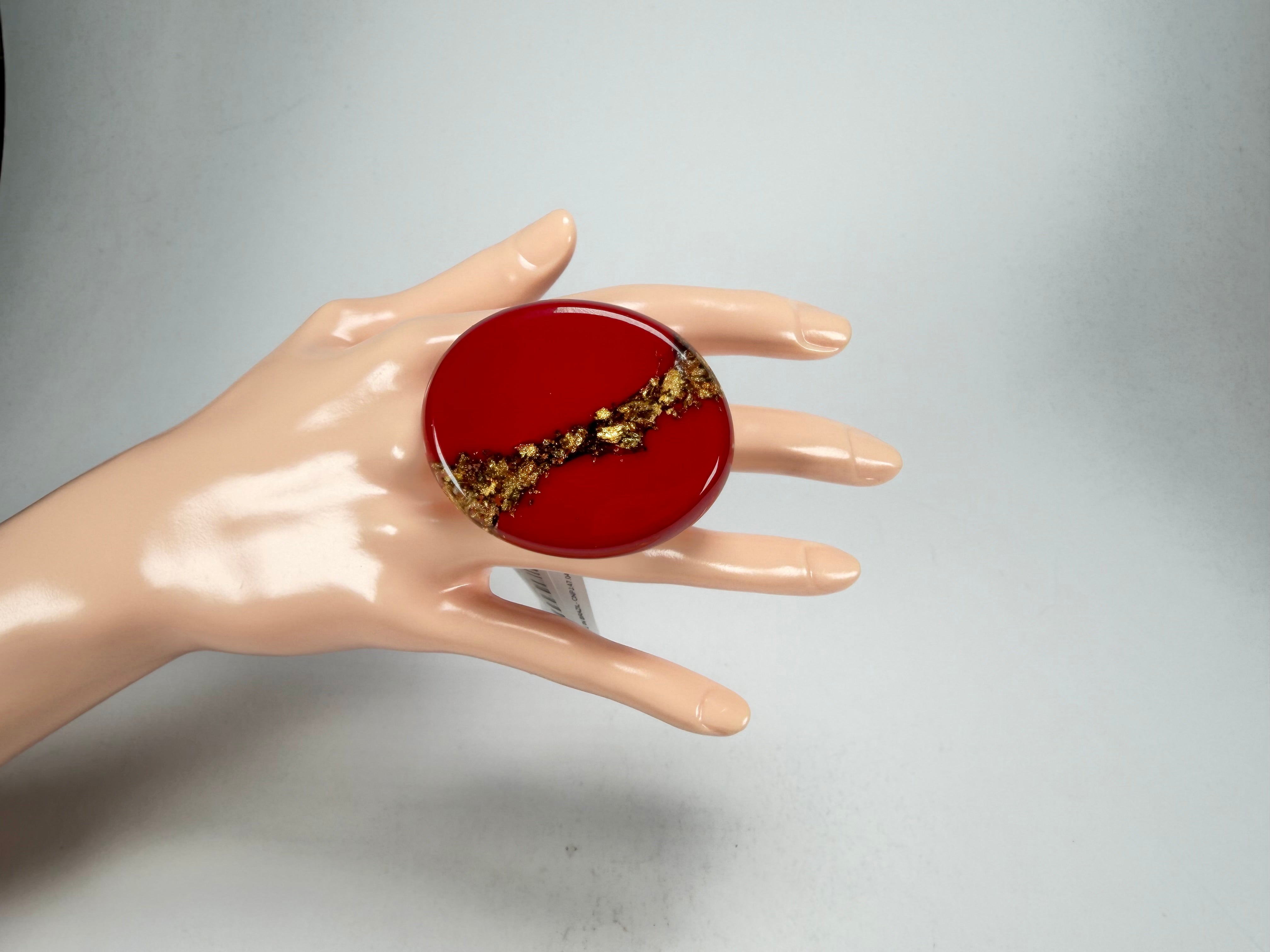 Sobral - Metalique "Munique" Orlando Red Resin Ring ( 005145 ) - Size UK S / US9
