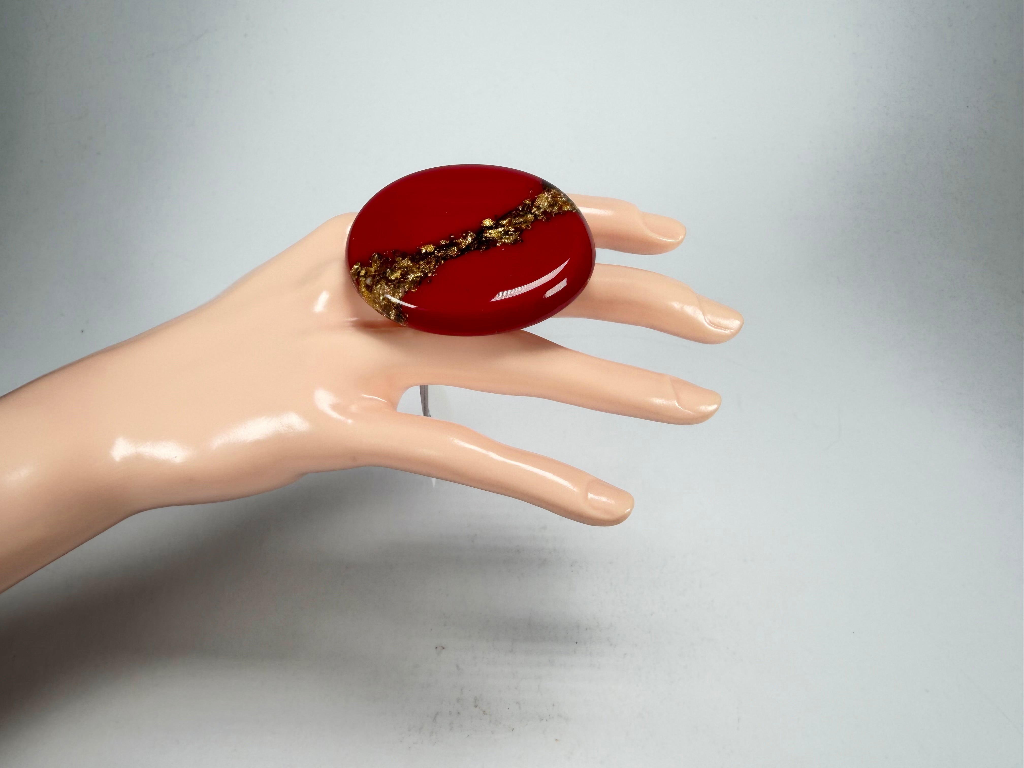 Sobral - Metalique "Munique" Orlando Red Resin Ring ( 005145 ) - Size UK S / US9