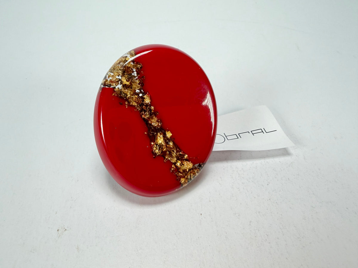 Sobral - Metalique "Munique" Orlando Red Resin Ring ( 005145 ) - Size UK S / US9