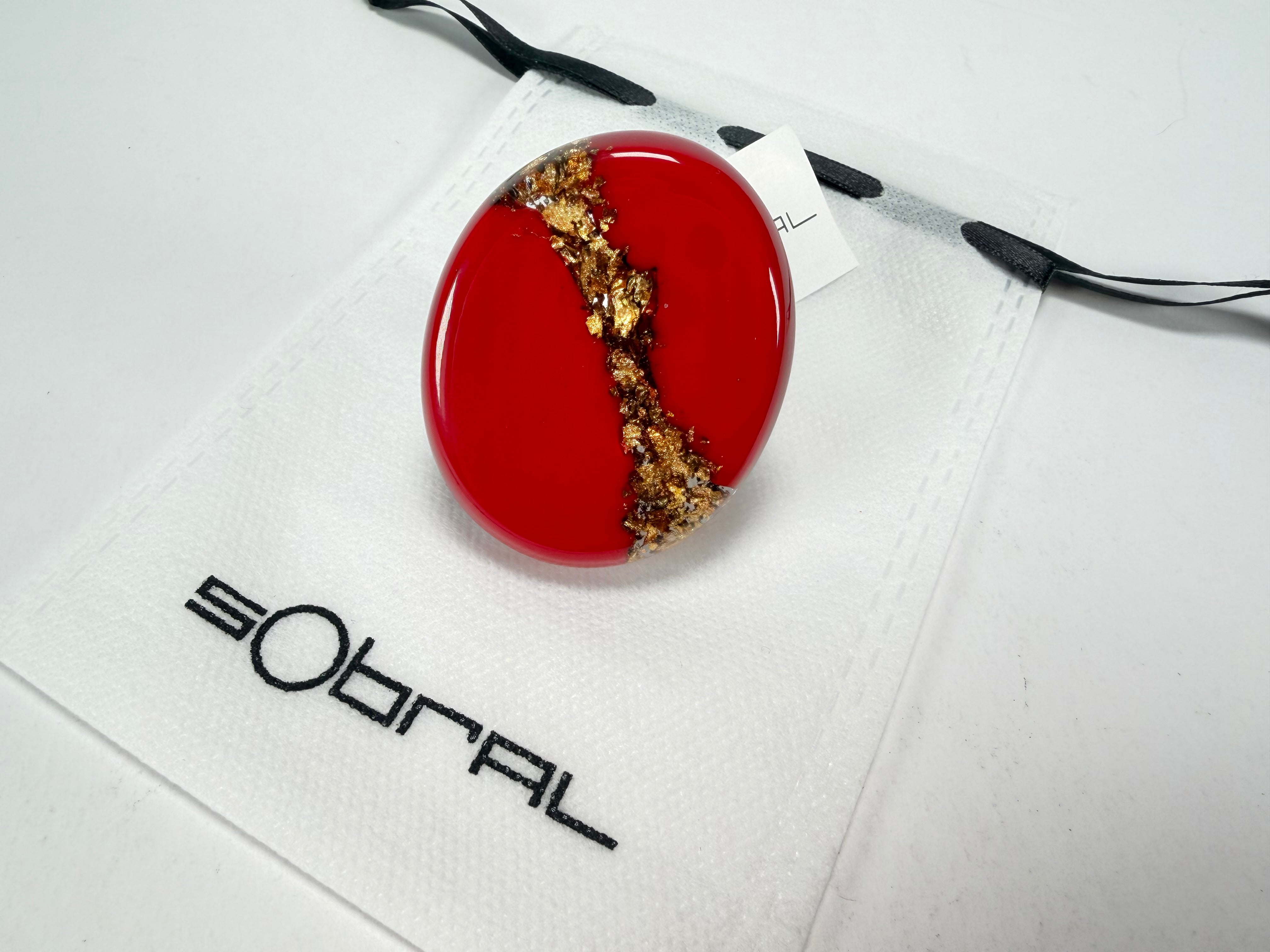 Sobral - Metalique "Munique" Orlando Red Resin Ring ( 005145 ) - Size UK S / US9