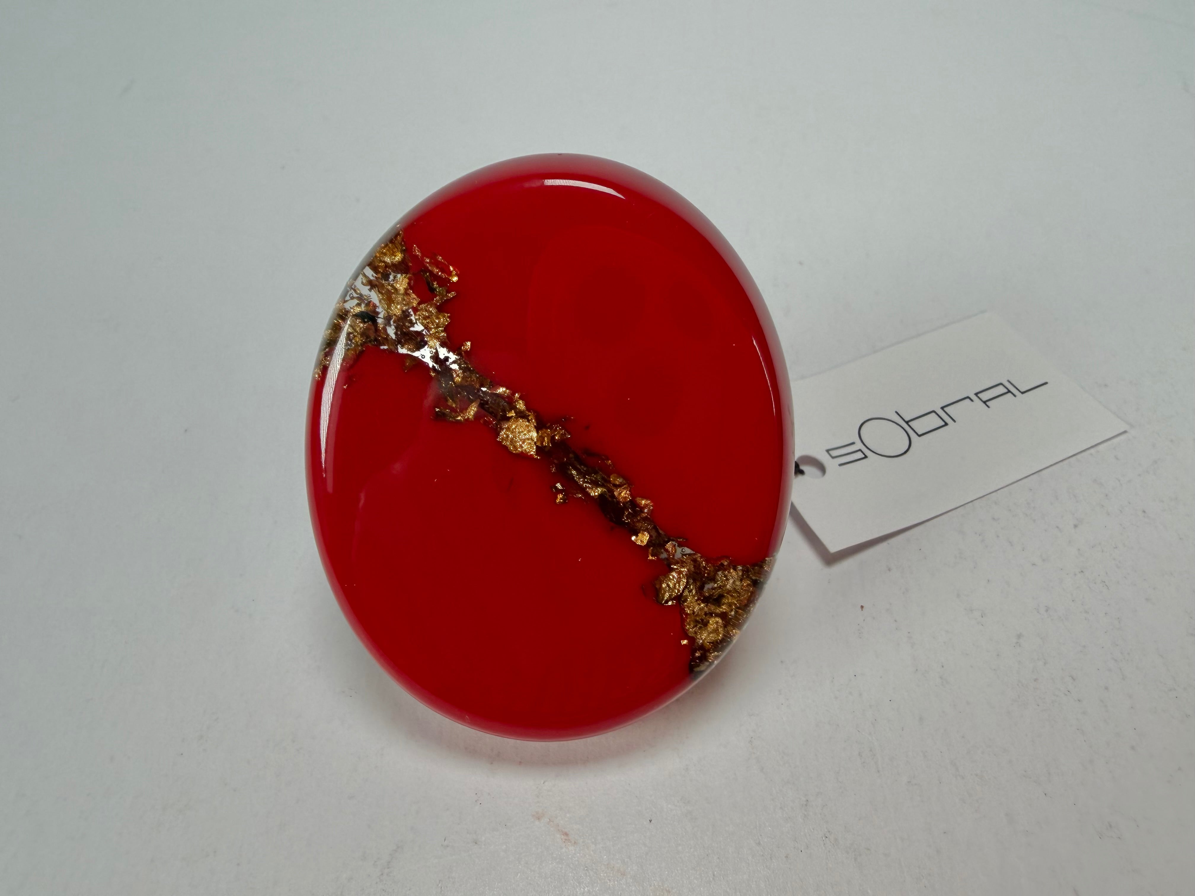Sobral - Metalique "Munique" Orlando Red Resin Ring ( 005145 ) - Size UK S / US 9
