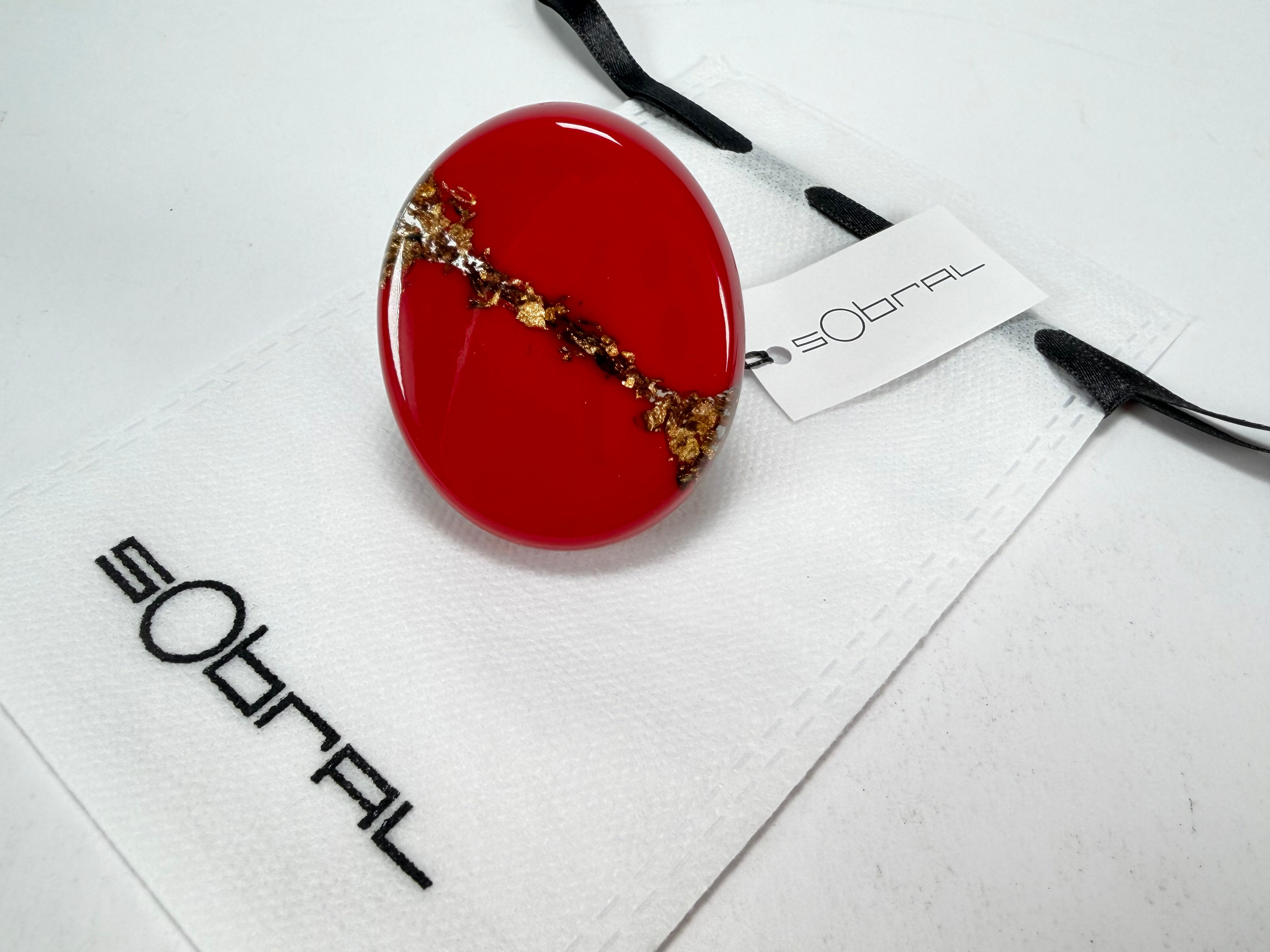 Sobral - Metalique "Munique" Orlando Red Resin Ring ( 005145 ) - Size UK S / US 9