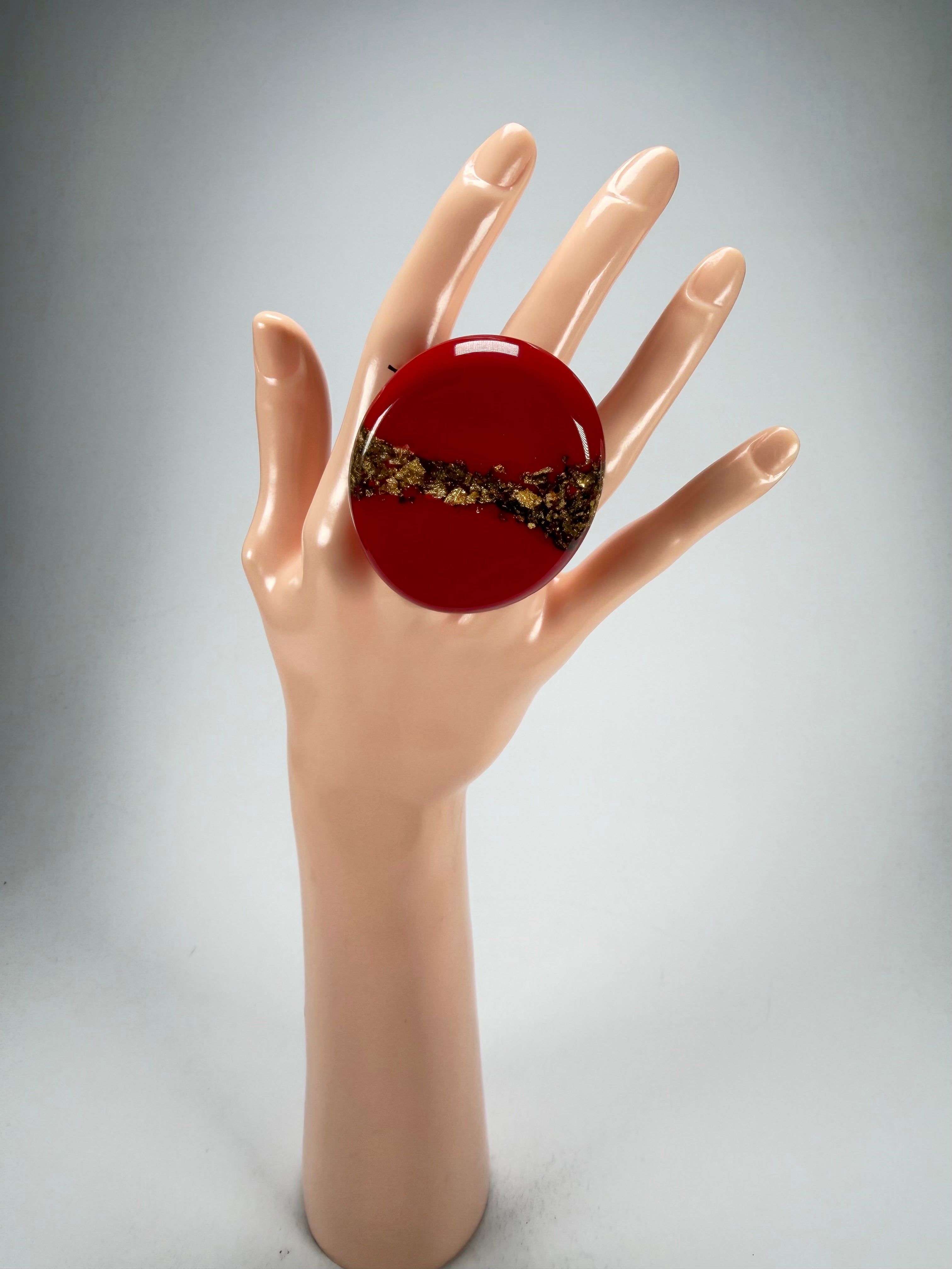 Sobral - Metalique "Munique" Orlando Red Resin Ring ( 005145 ) - Size UK S / US 9