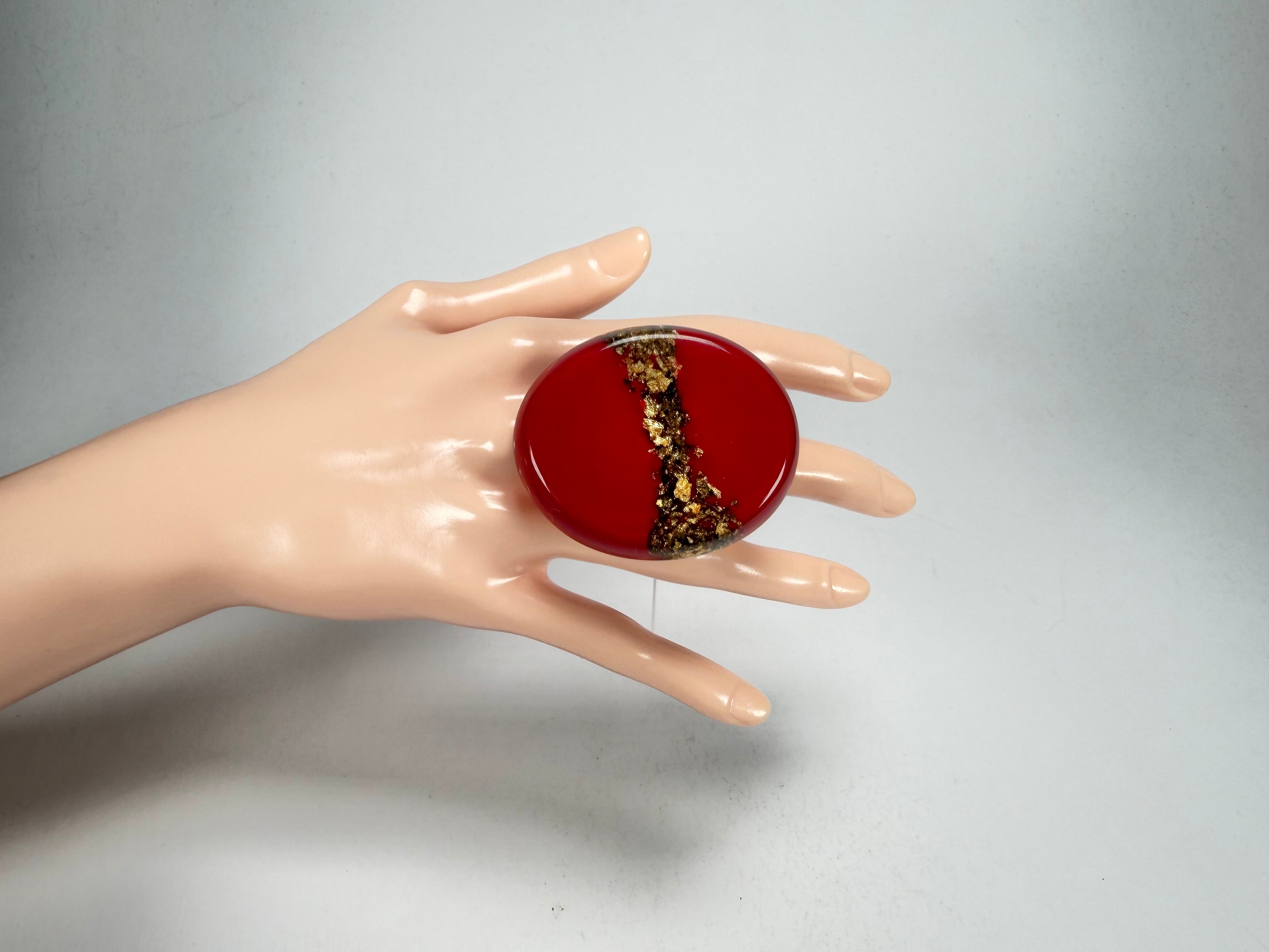 Sobral - Metalique "Munique" Orlando Red Resin Ring ( 005145 ) - Size UK S / US 9