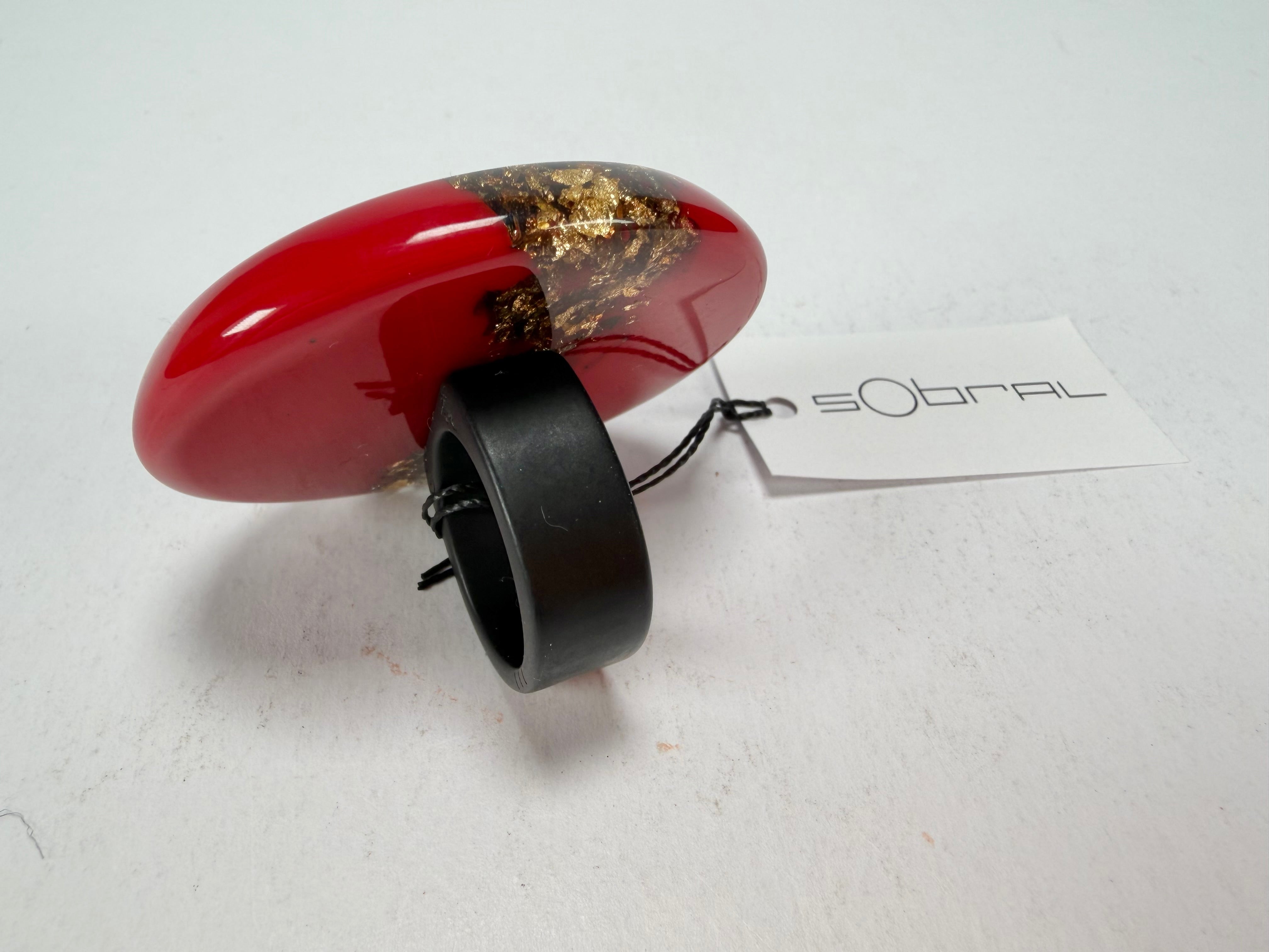 Sobral - Metalique "Munique" Orlando Red Resin Ring ( 005145 ) - Size UK S / US 9