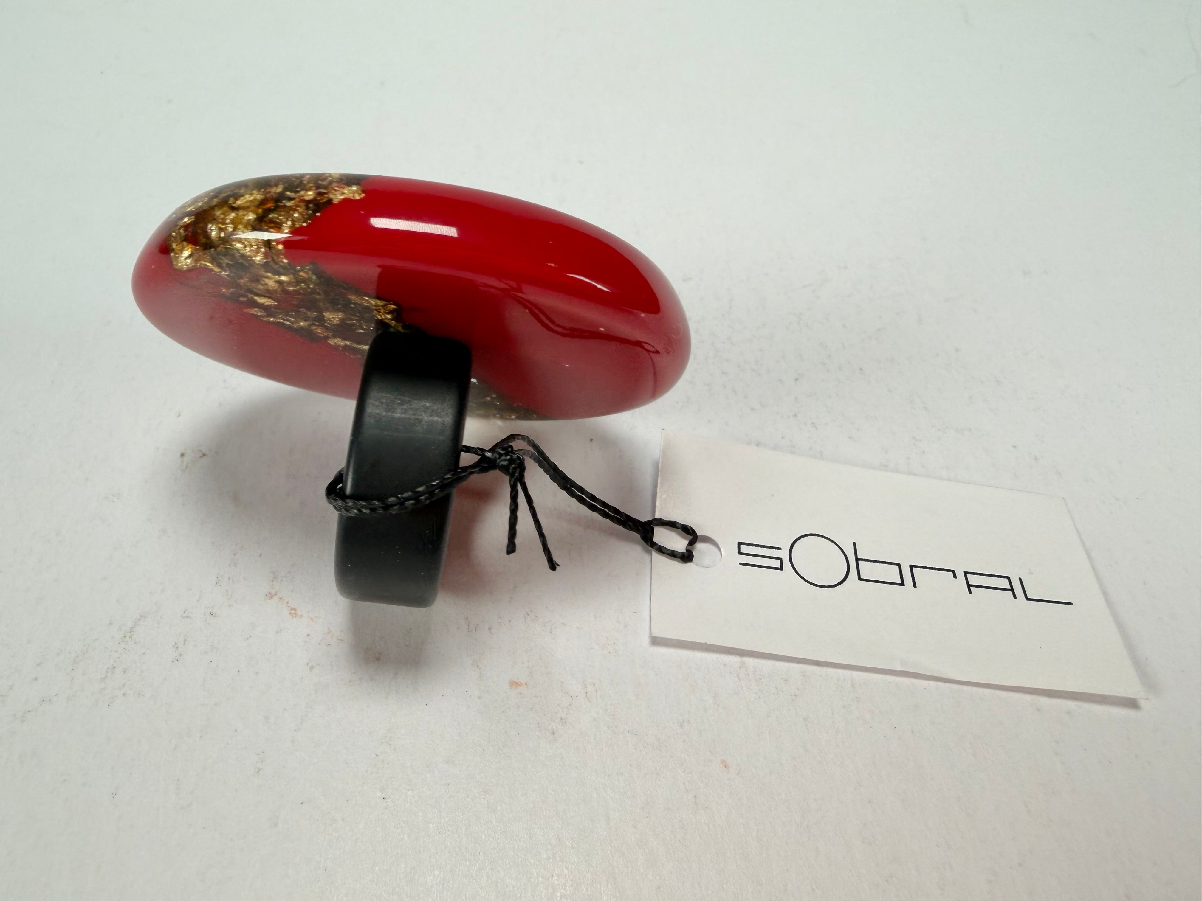 Sobral - Metalique "Munique" Orlando Red Resin Ring ( 005145 ) - Size UK V / US 10.5