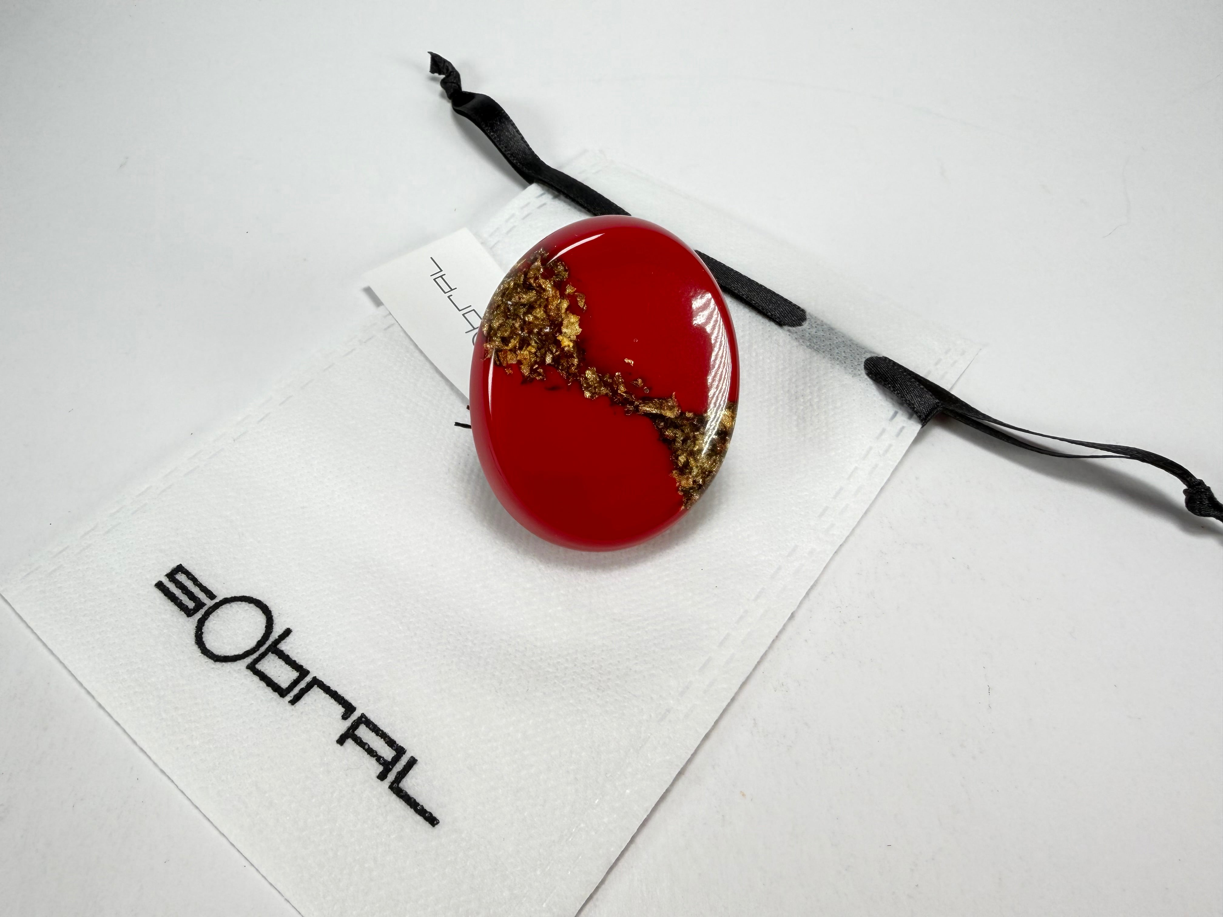 Sobral - Metalique "Munique" Orlando Red Resin Ring ( 005145 ) - Size UK V / US 10.5