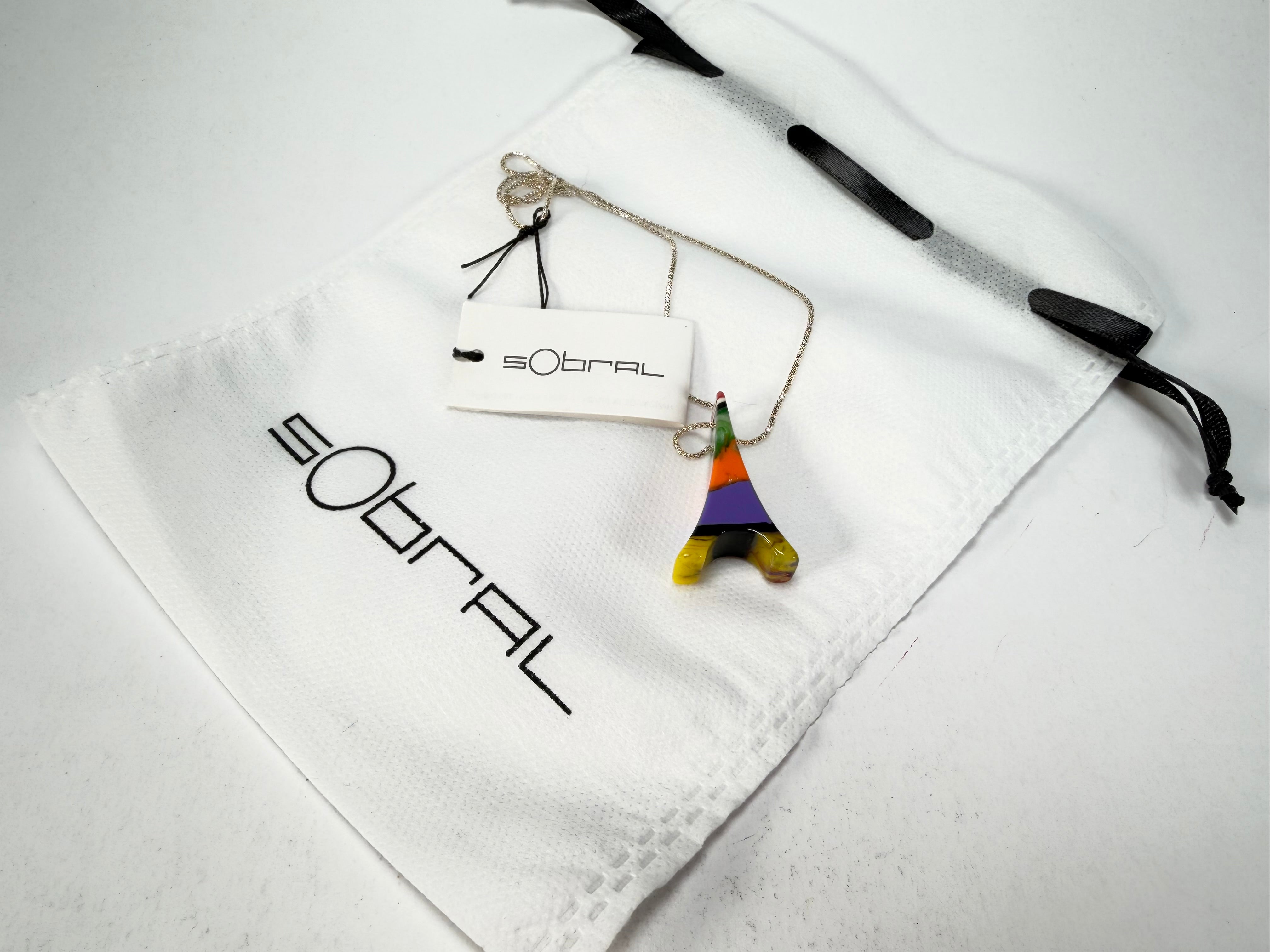 Sobral - Multi-Colour "Eiffel Tower" Pollock Resin AG Sliver Necklace ( 005414 )