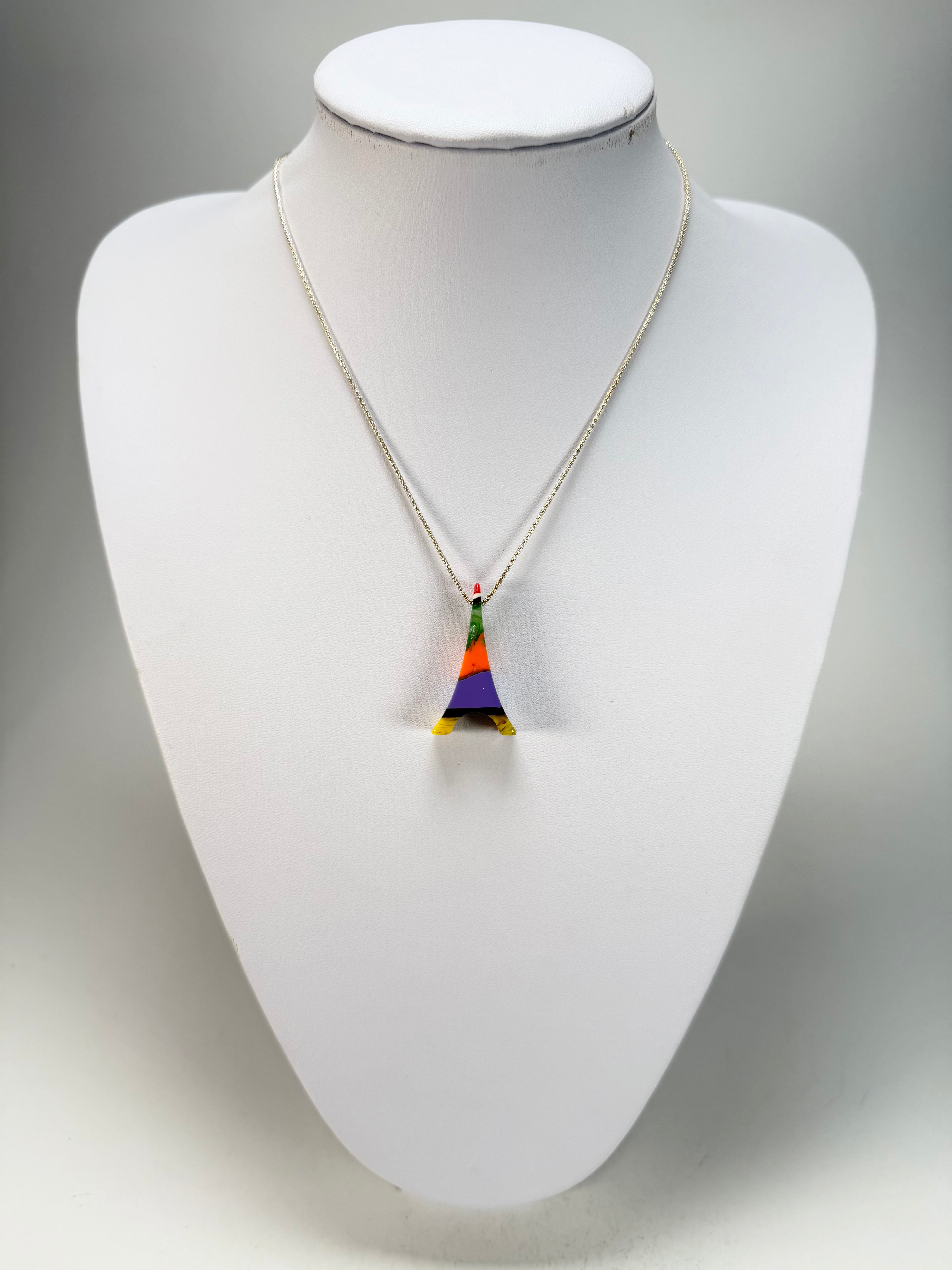 Sobral - Multi-Colour "Eiffel Tower" Pollock Resin AG Sliver Necklace ( 005414 )