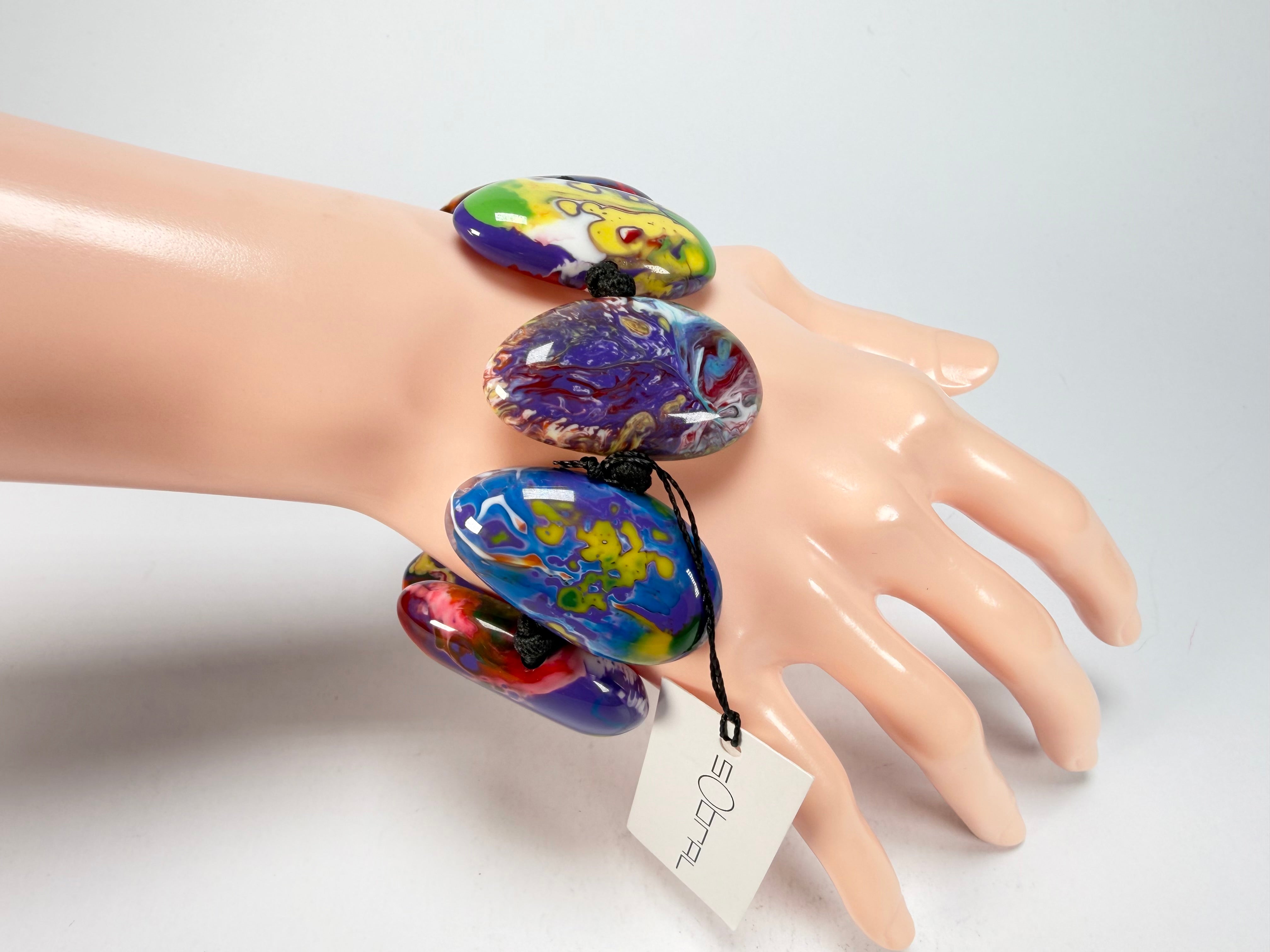 Sobral - Multi-Colour "Onda" Pollock Elasticated Resin Bracelet ( 005329 )