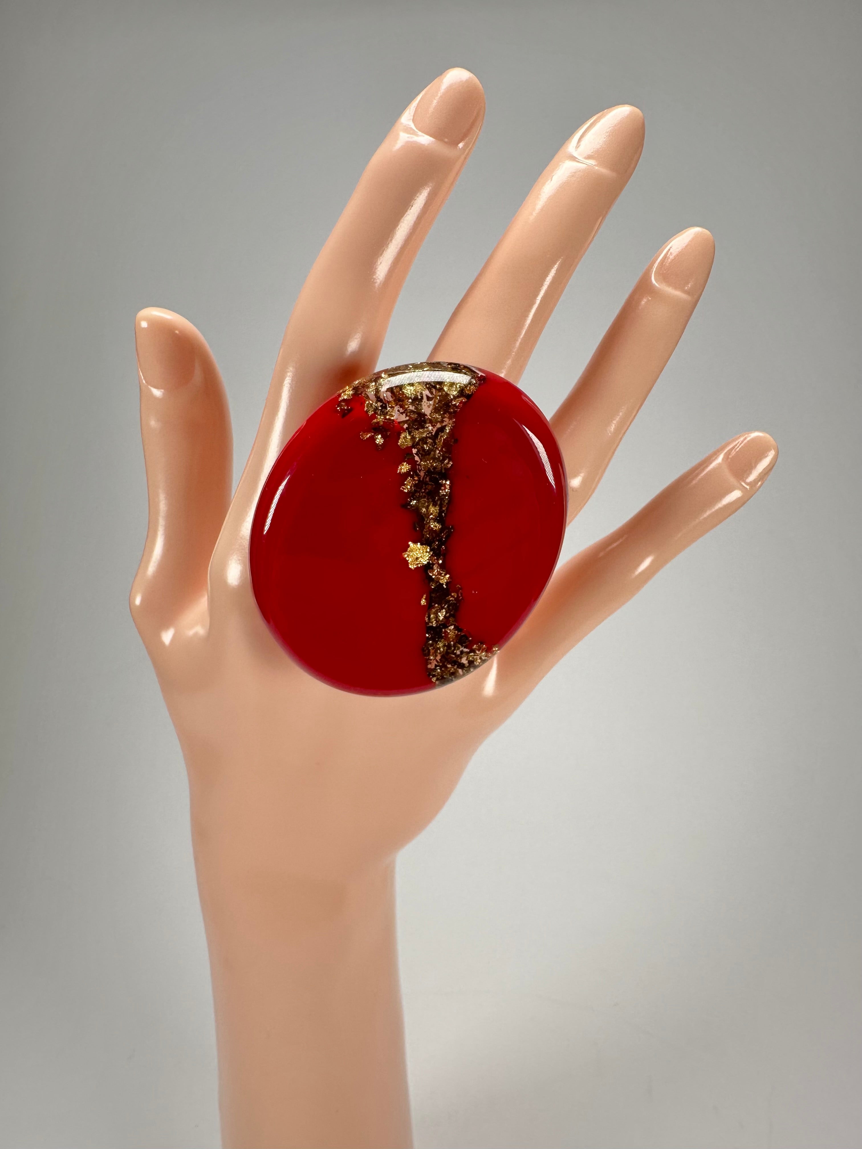Sobral - Metalique "Munique" Orlando Red Resin Ring ( 005145 ) - Size UK N / US 7