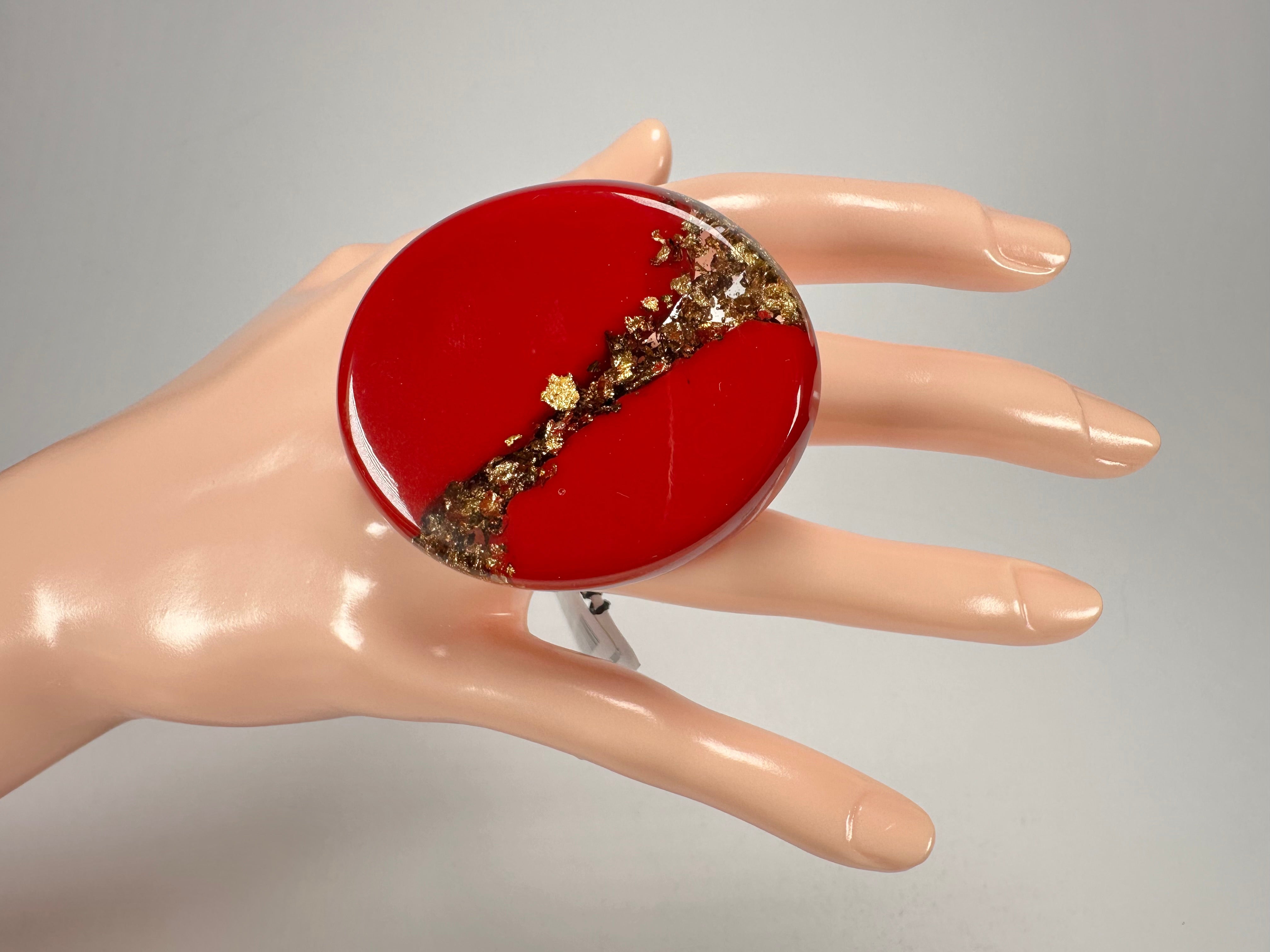 Sobral - Metalique "Munique" Orlando Red Resin Ring ( 005145 ) - Size UK N / US 7