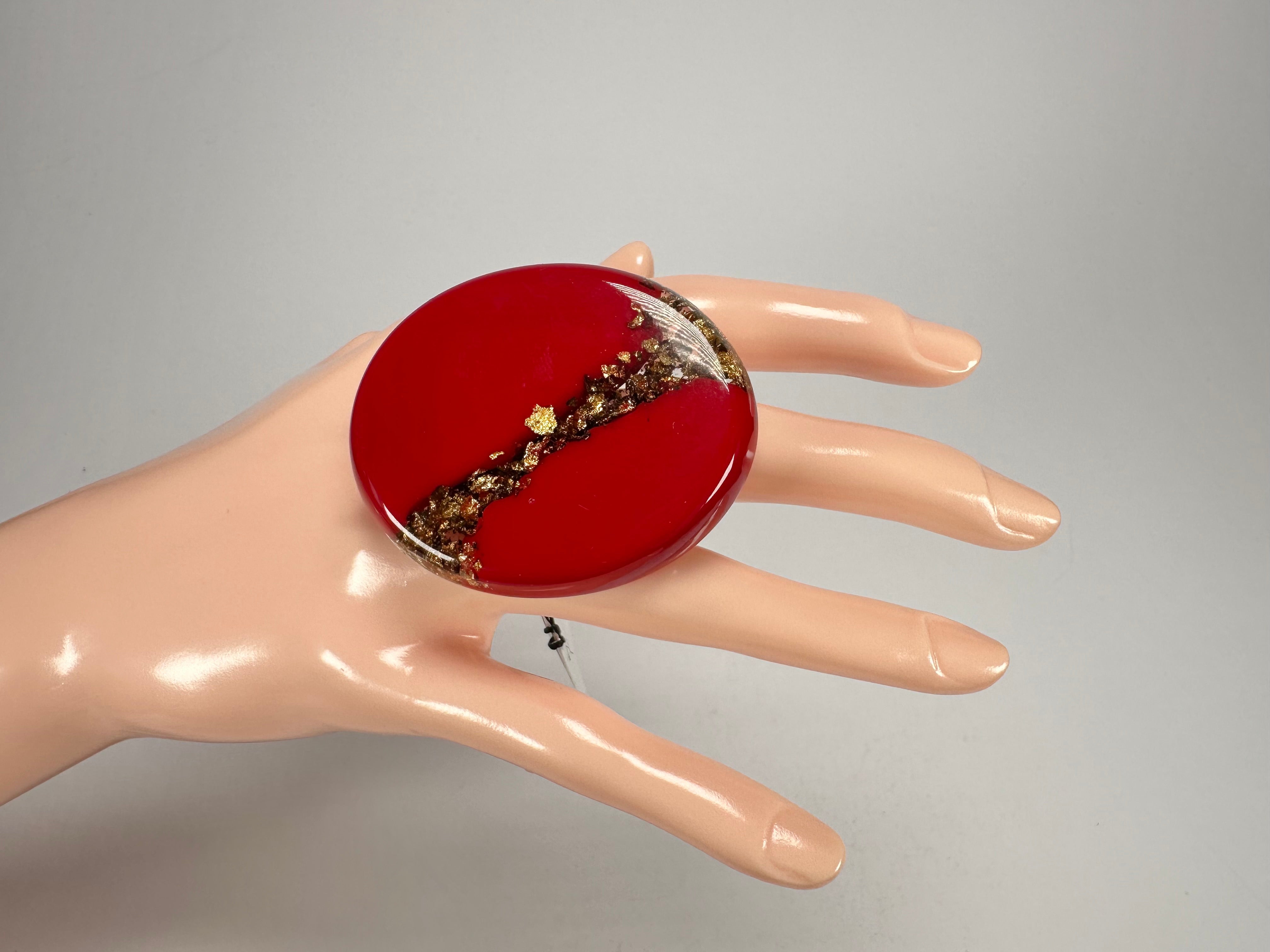 Sobral - Metalique "Munique" Orlando Red Resin Ring ( 005145 ) - Size UK N / US 7