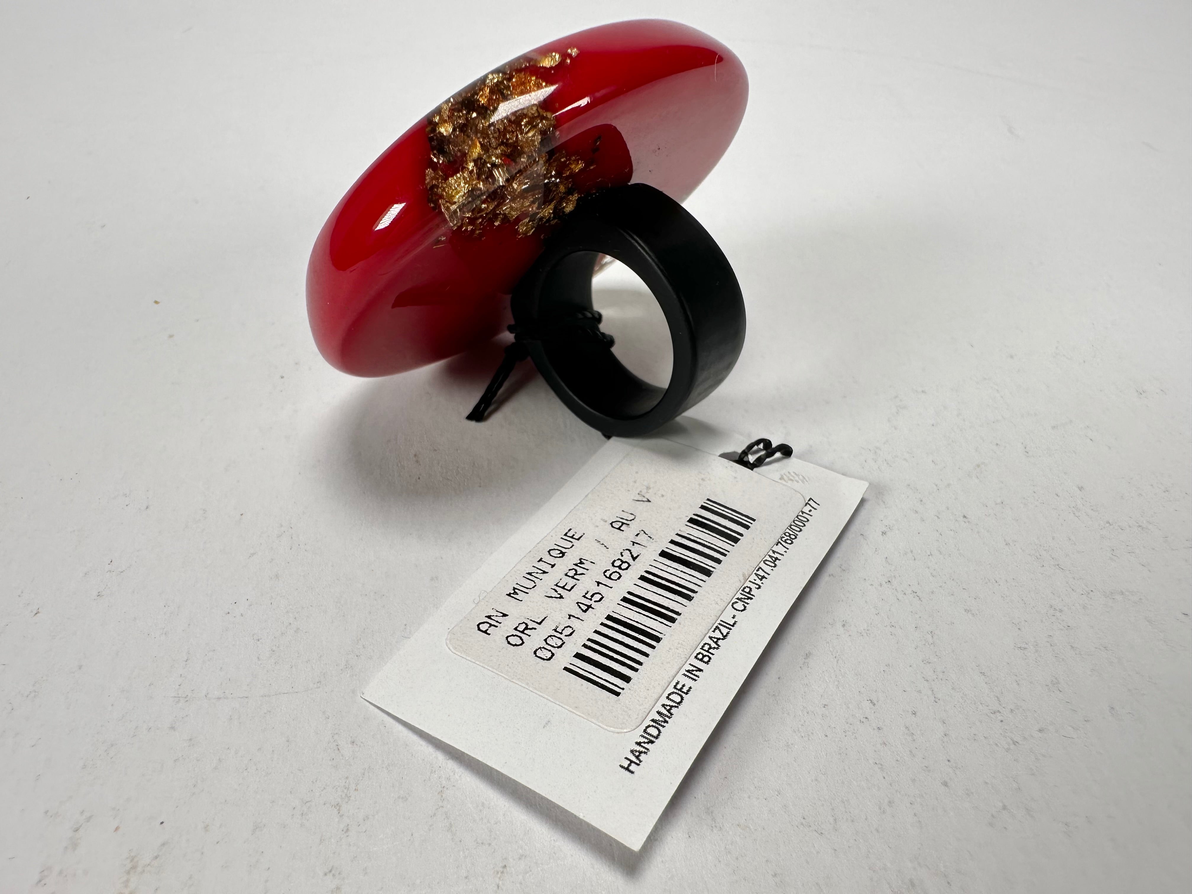 Sobral - Metalique "Munique" Orlando Red Resin Ring ( 005145 ) - Size UK N / US 7