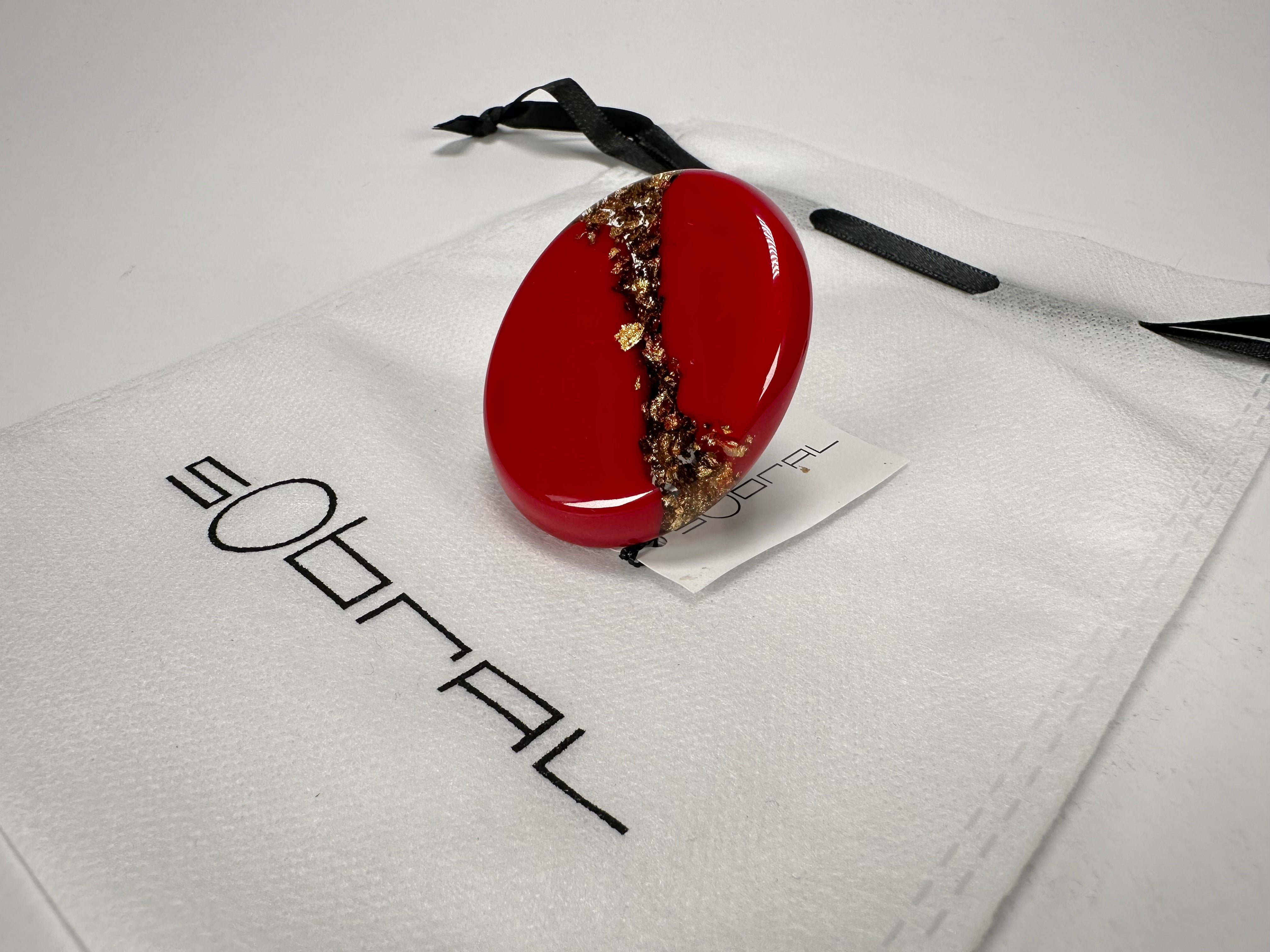 Sobral - Metalique "Munique" Orlando Red Resin Ring ( 005145 ) - Size UK N / US 7