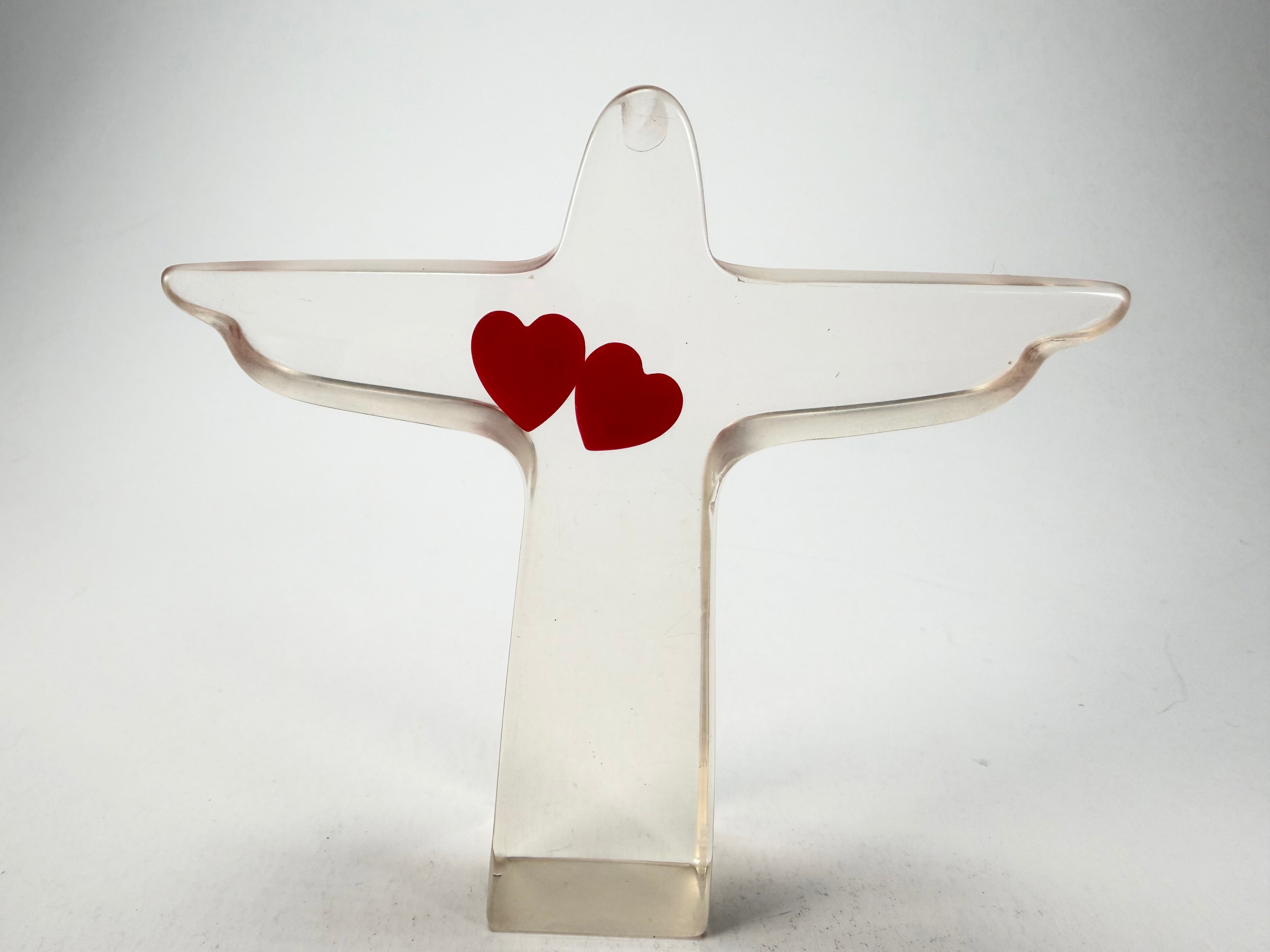 Sobral - Landmark "Cristo" Cristal with Red Heart Small 11cm Statue Ornament ( 000104 )