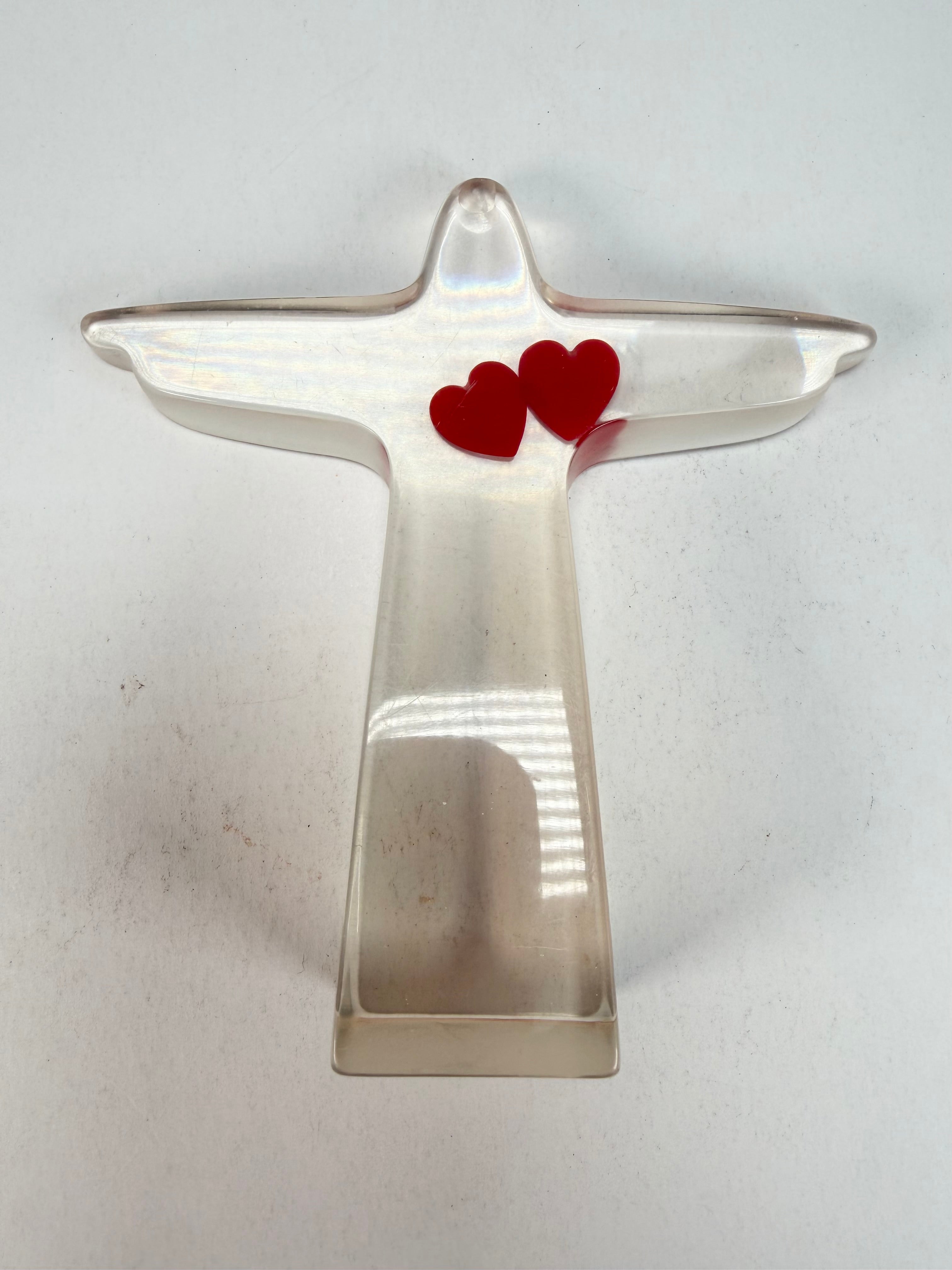 Sobral - Landmark "Cristo" Cristal with Red Heart Small 11cm Statue Ornament ( 000104 )