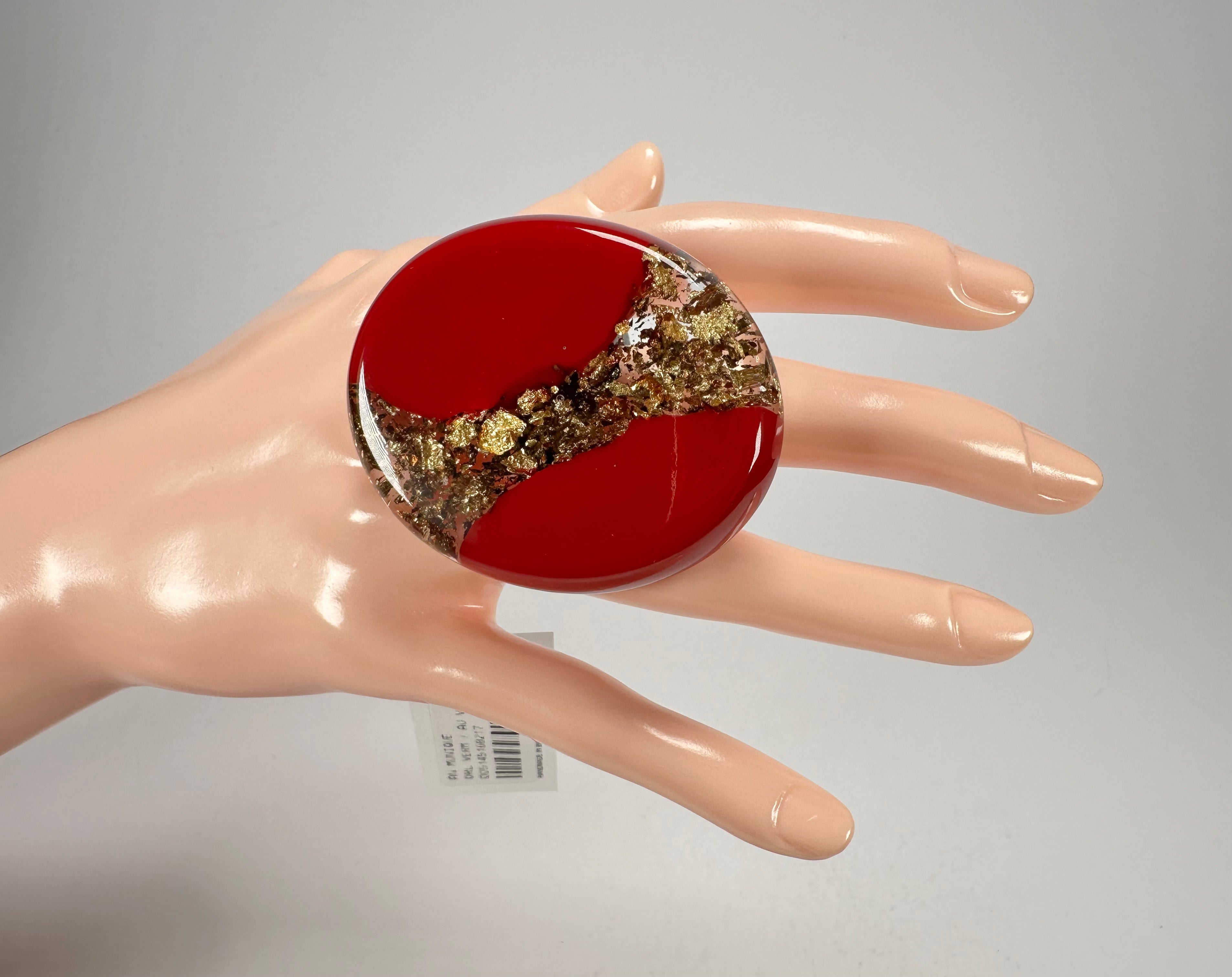 Sobral - Metalique "Munique" Orlando Red Resin Ring ( 005145 ) - Size UK O / US 7.5