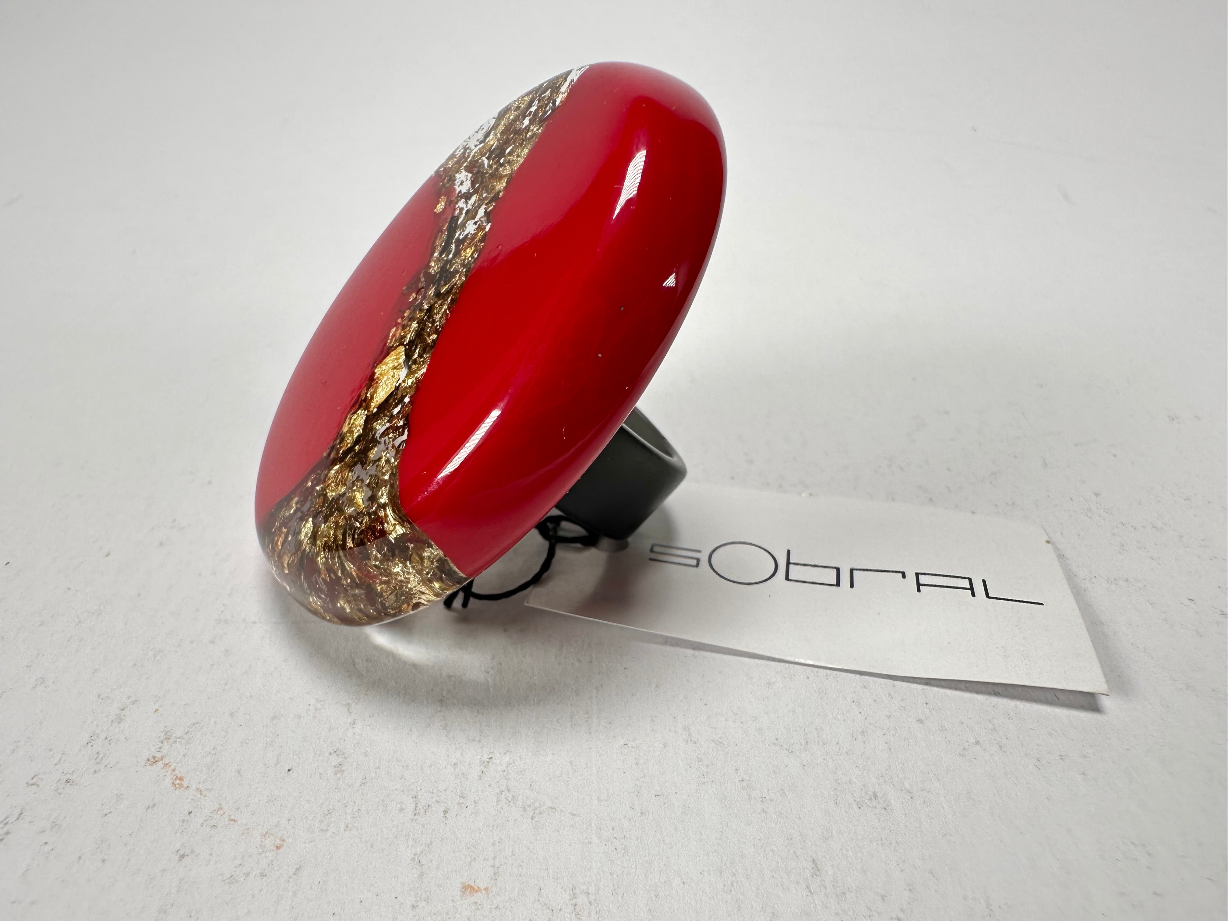 Sobral - Metalique "Munique" Orlando Red Resin Ring ( 005145 ) - Size UK O / US 7.5