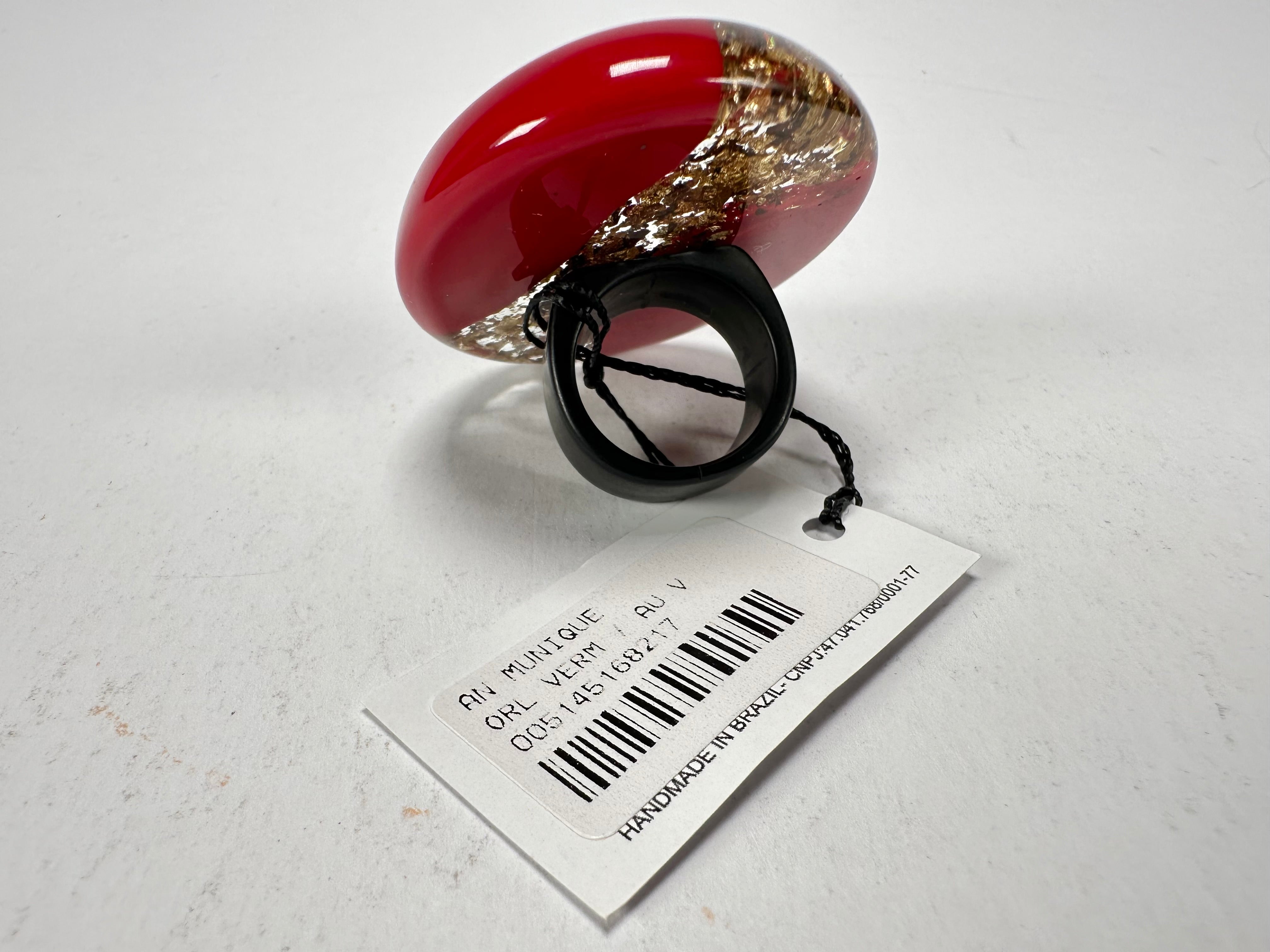 Sobral - Metalique "Munique" Orlando Red Resin Ring ( 005145 ) - Size UK O / US 7.5