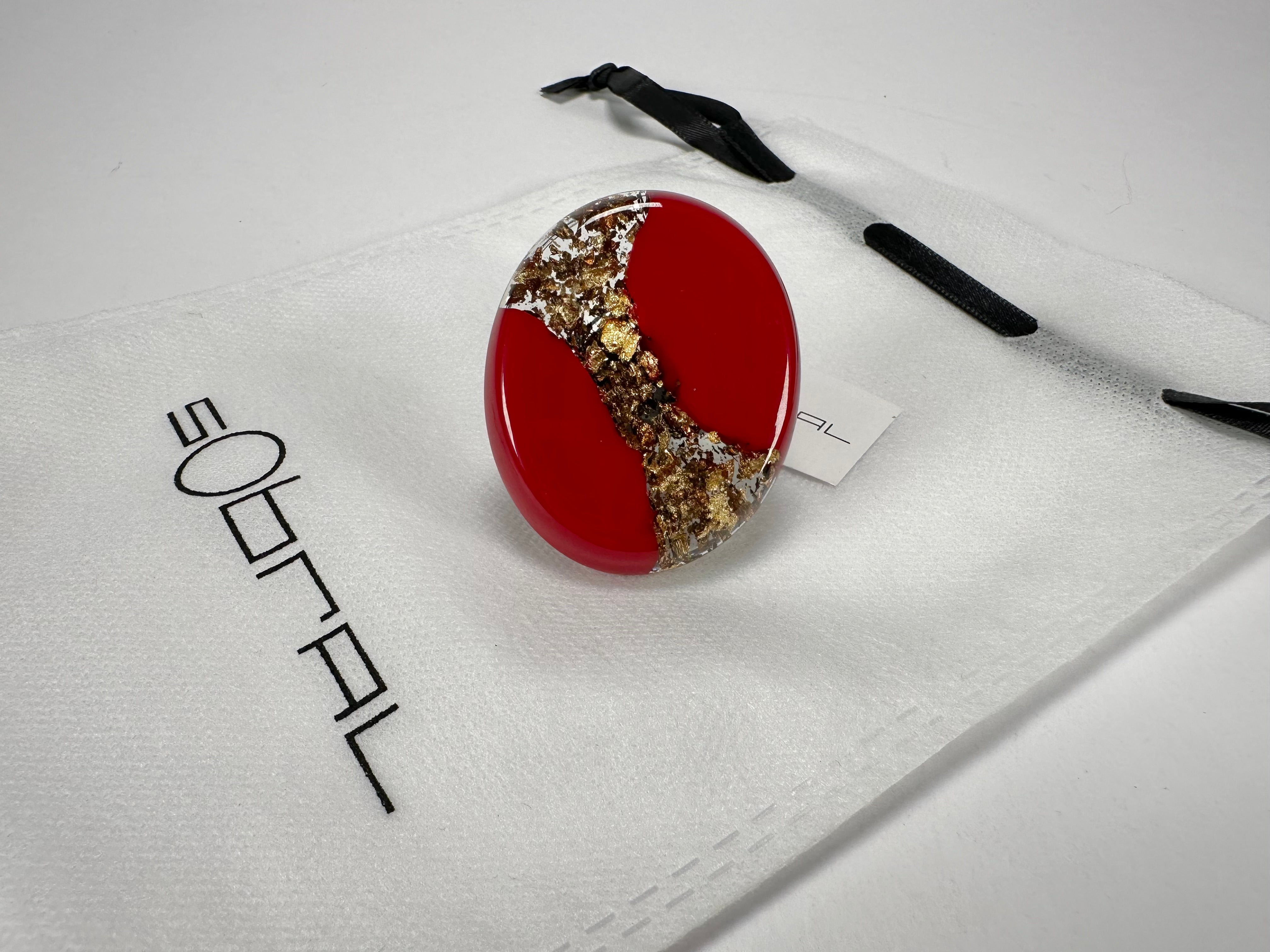 Sobral - Metalique "Munique" Orlando Red Resin Ring ( 005145 ) - Size UK O / US 7.5