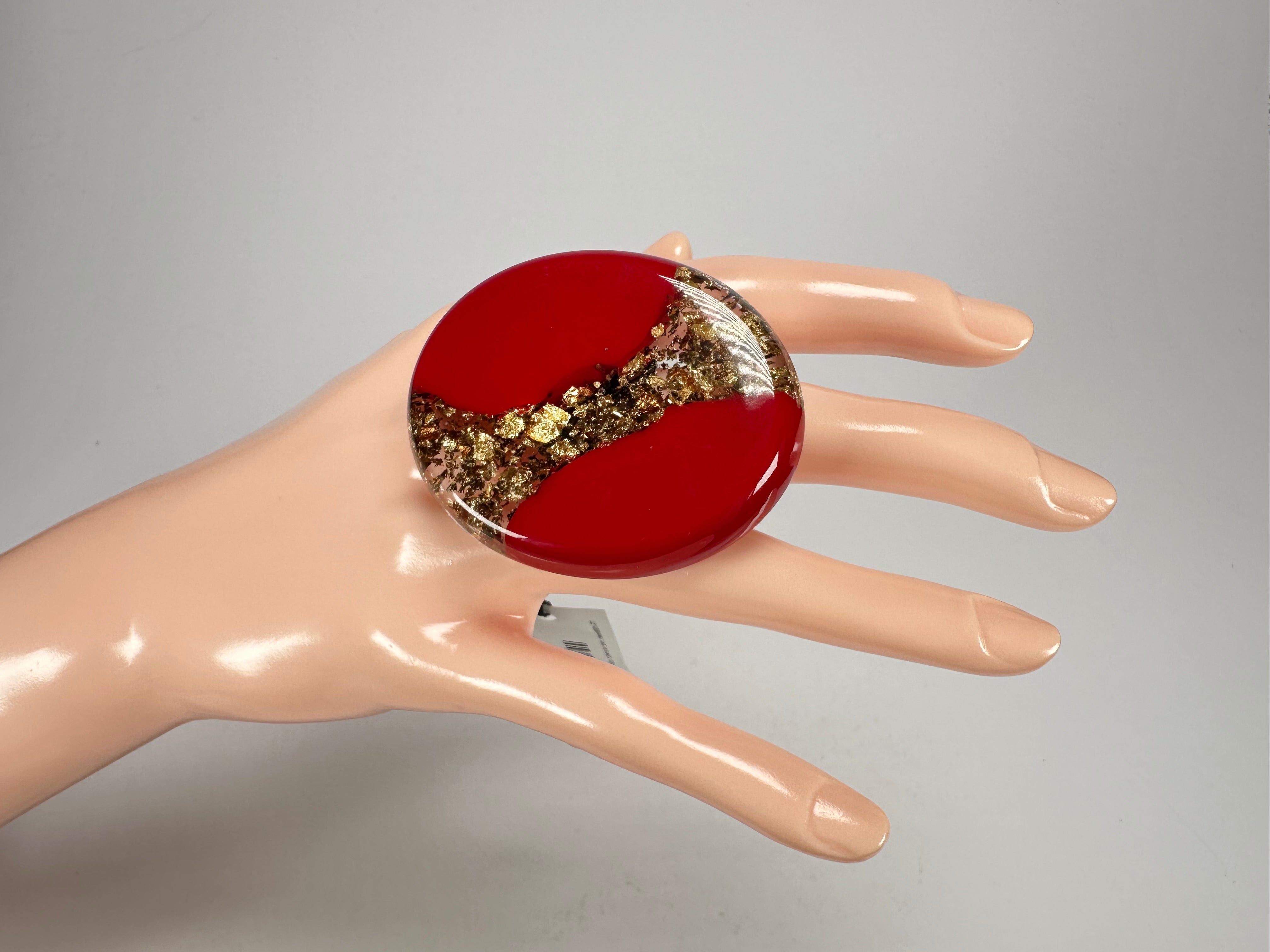 Sobral - Metalique "Munique" Orlando Red Resin Ring ( 005145 ) - Size UK O / US 7.5