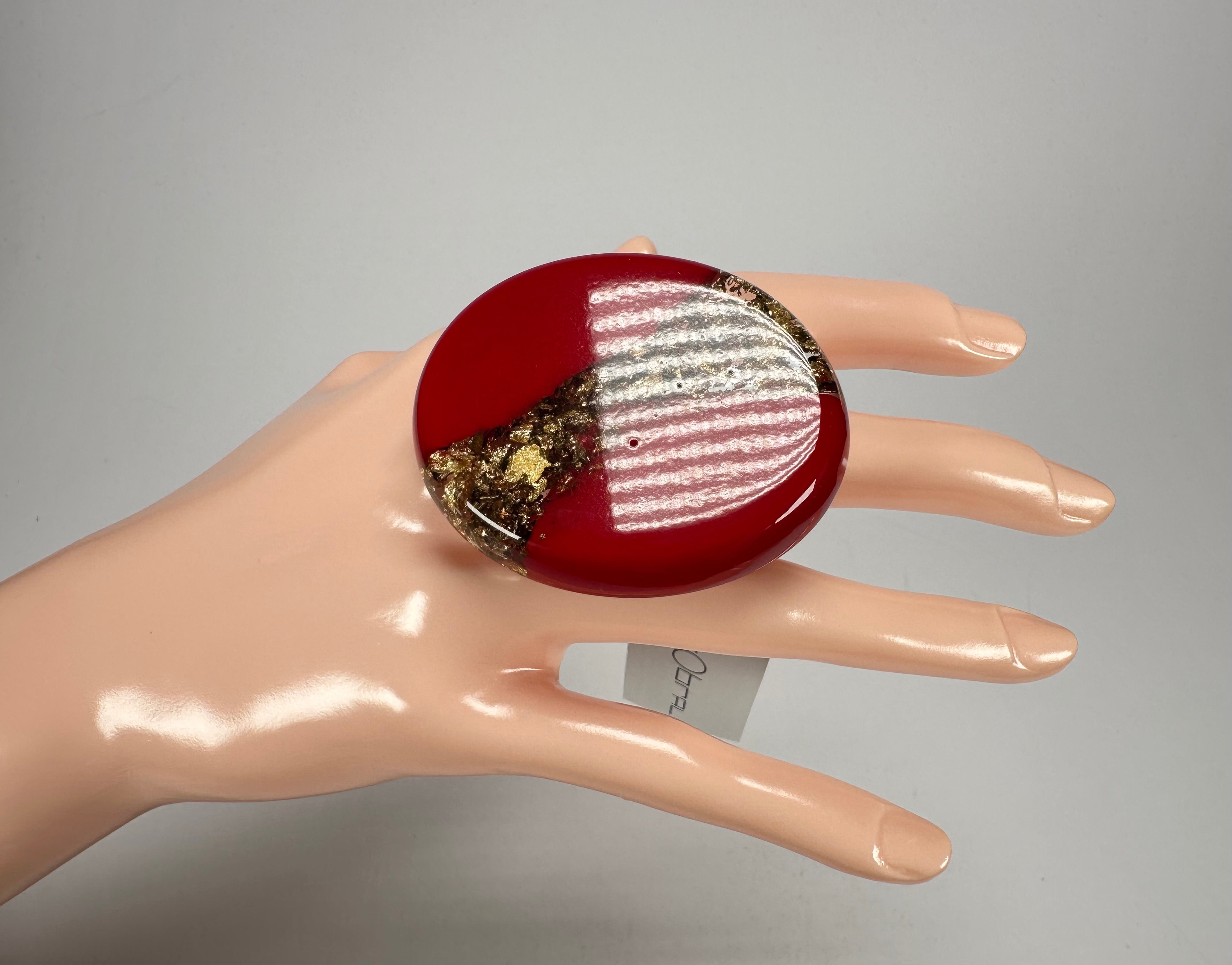 Sobral - Metalique "Munique" Orlando Red Resin Ring ( 005145 ) - Size UK Q  / US 8