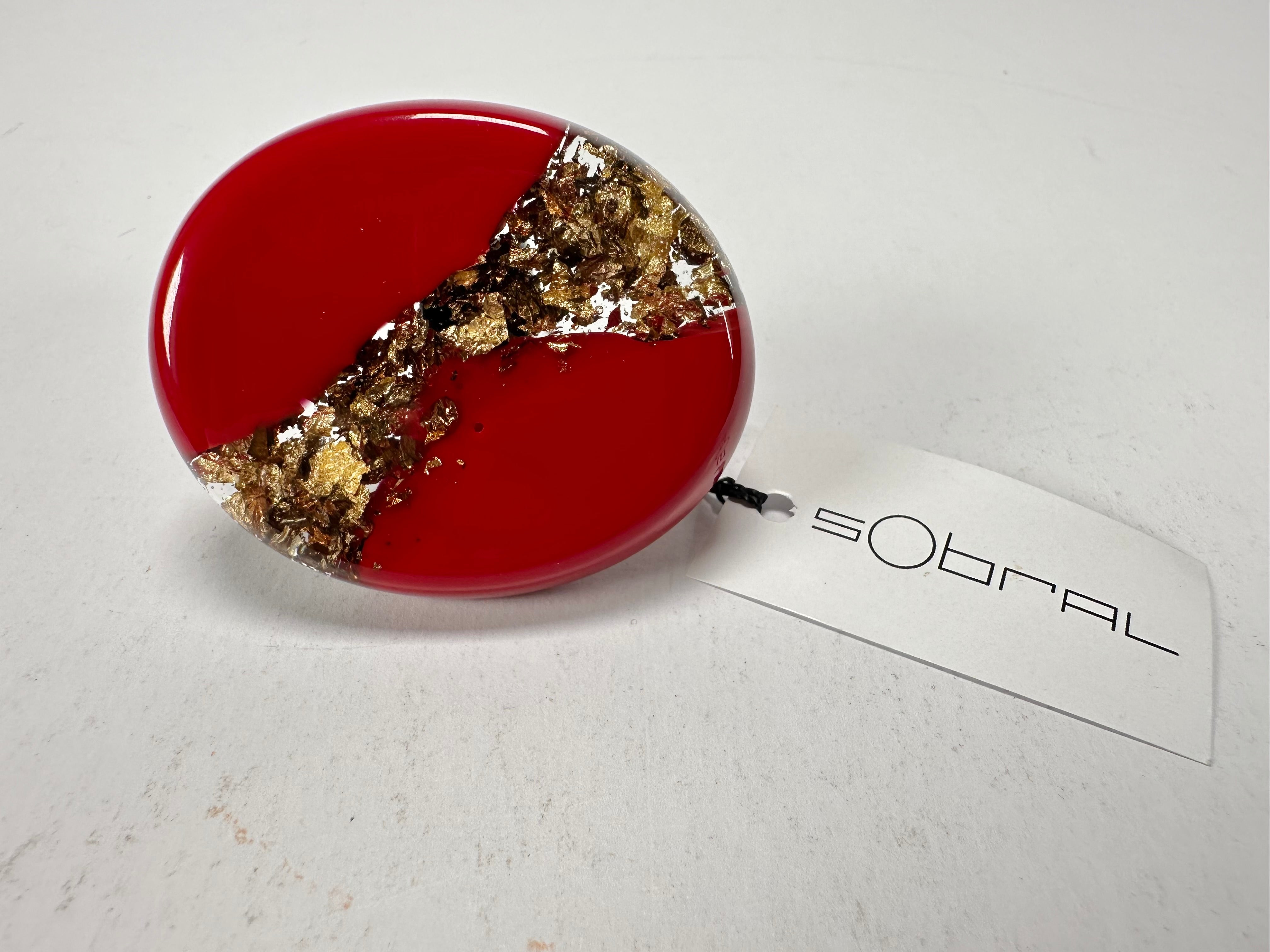 Sobral - Metalique "Munique" Orlando Red Resin Ring ( 005145 ) - Size UK Q  / US 8