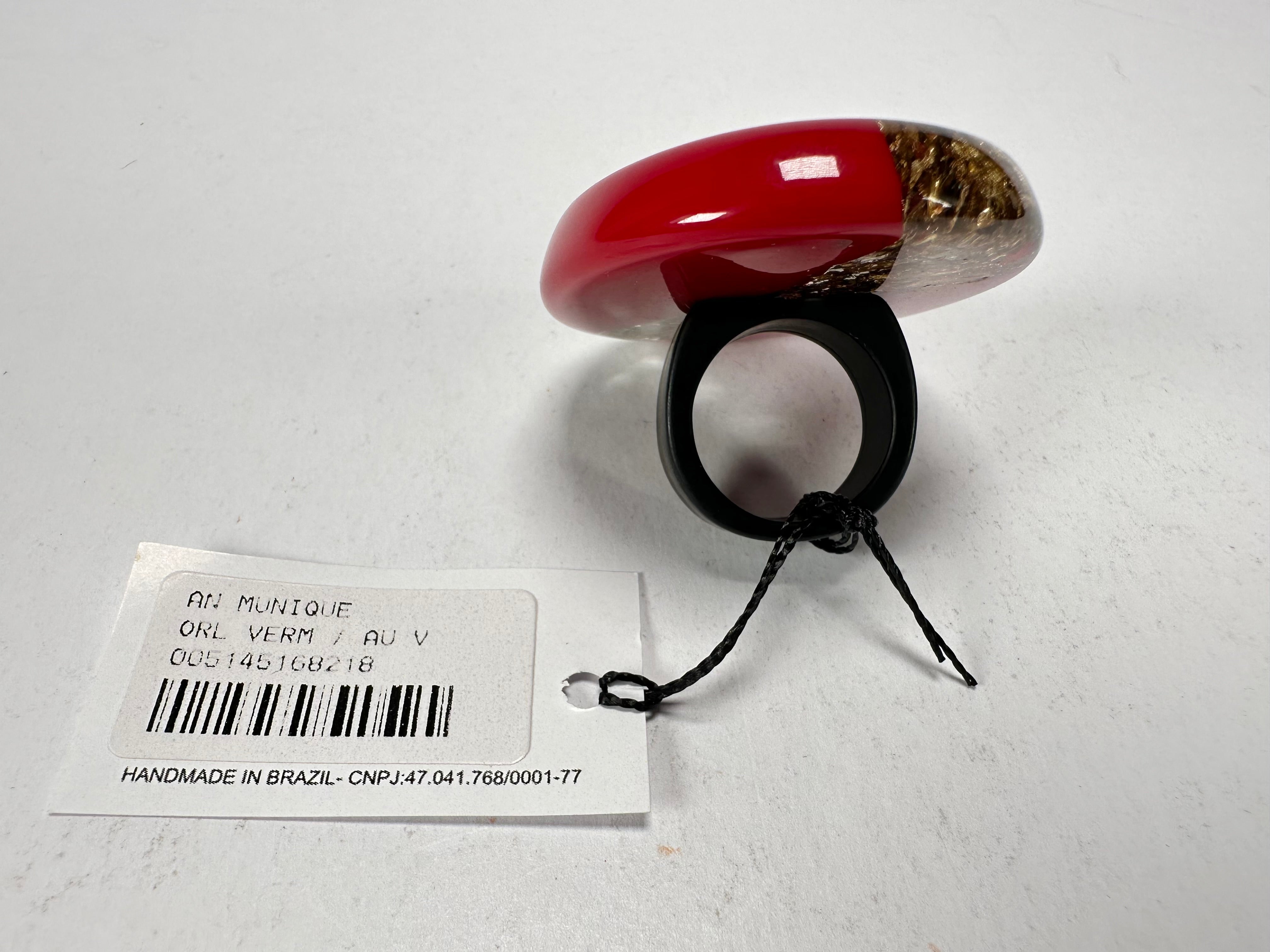 Sobral - Metalique "Munique" Orlando Red Resin Ring ( 005145 ) - Size UK Q  / US 8