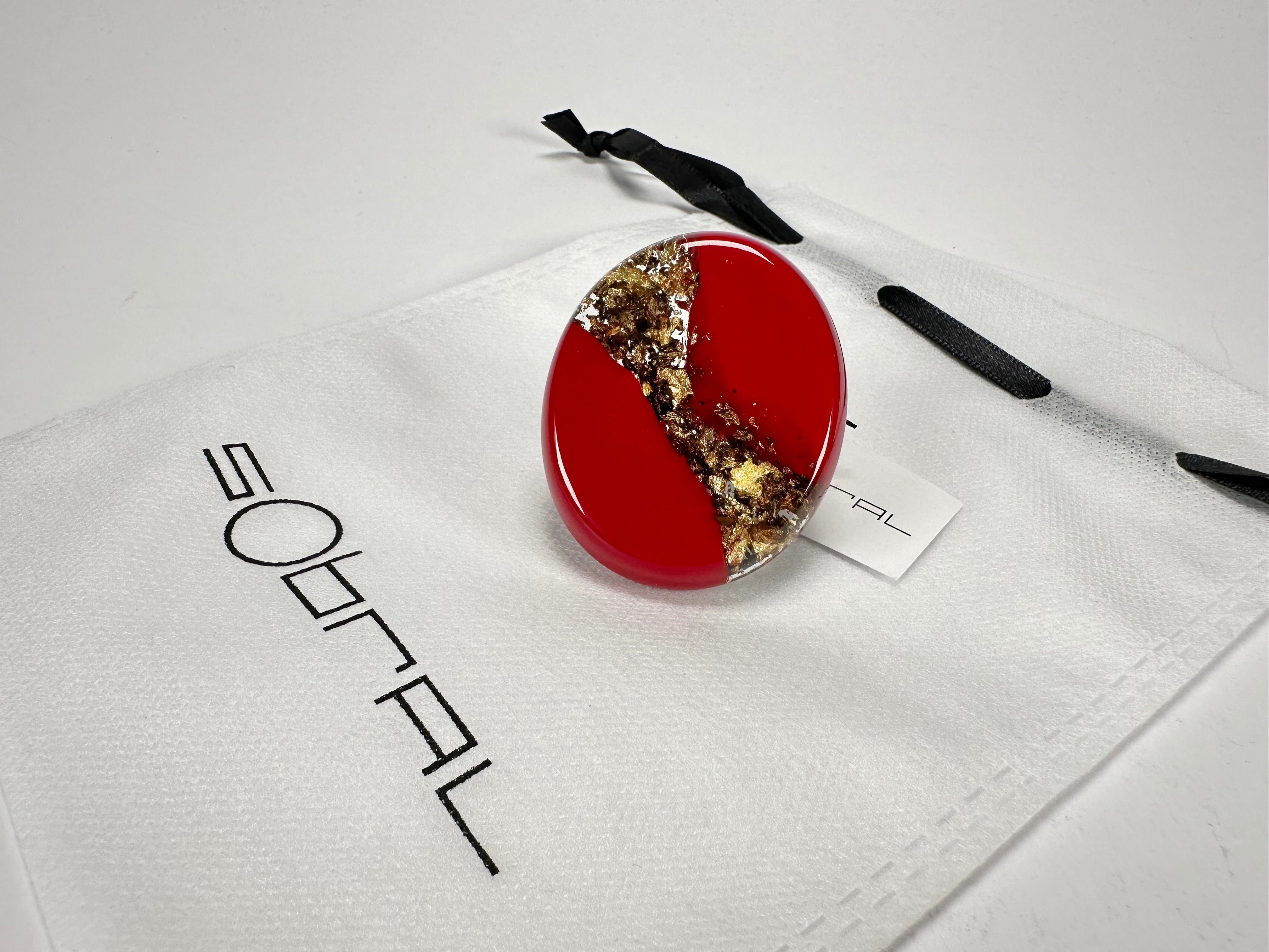 Sobral - Metalique "Munique" Orlando Red Resin Ring ( 005145 ) - Size UK Q  / US 8