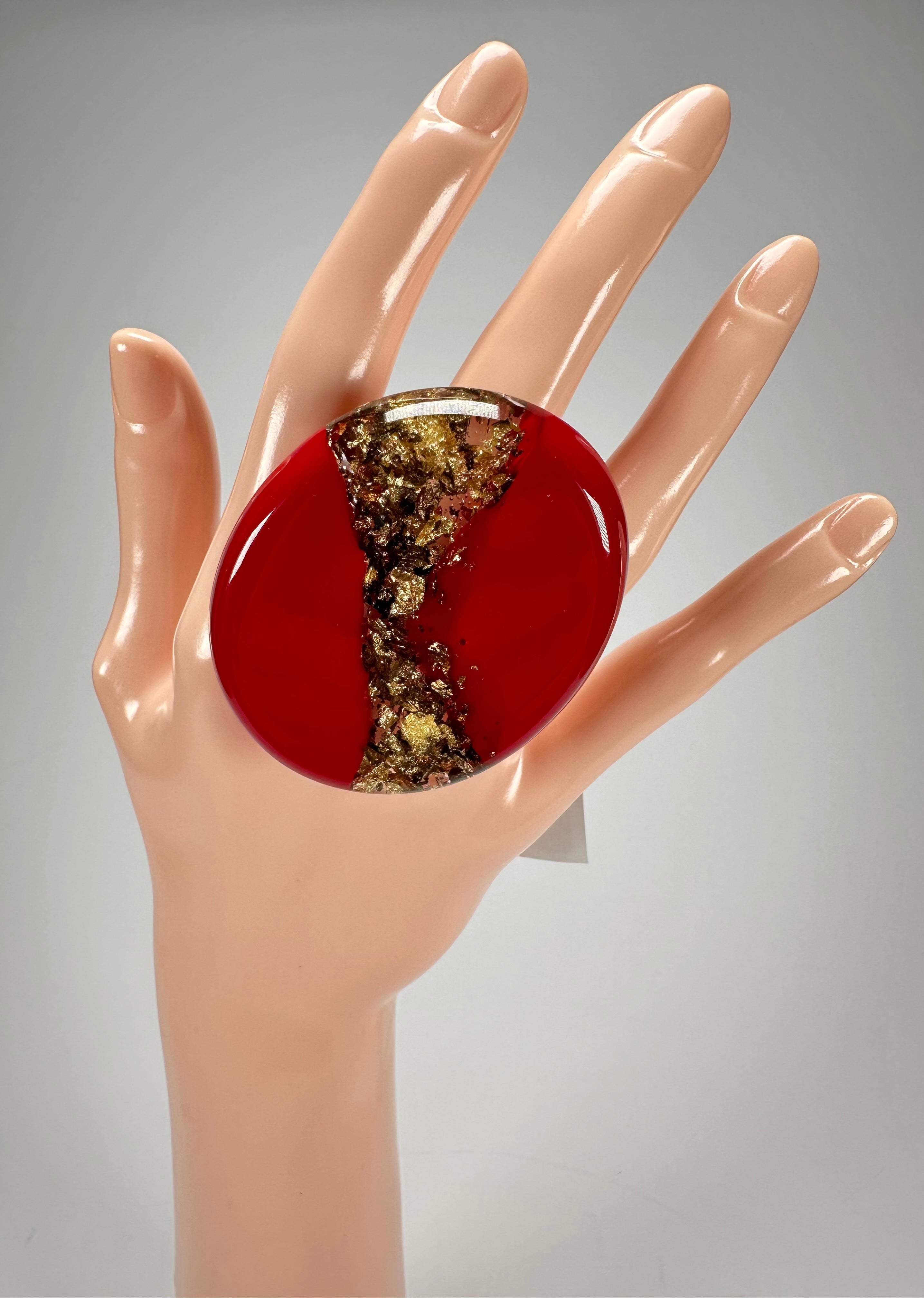 Sobral - Metalique "Munique" Orlando Red Resin Ring ( 005145 ) - Size UK Q  / US 8