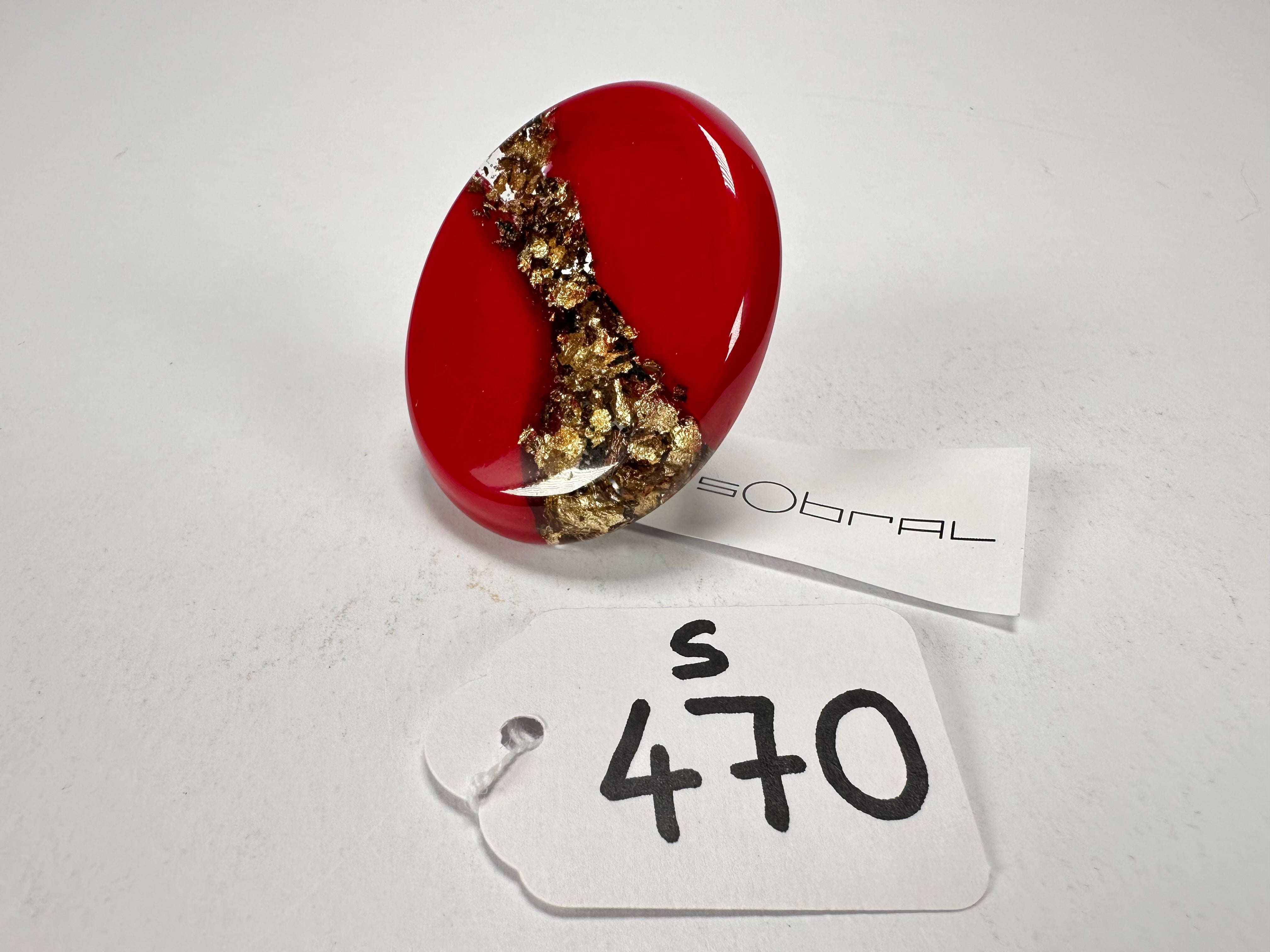 Sobral - Metalique "Munique" Orlando Red Resin Ring ( 005145 ) - Size UK P / US 8