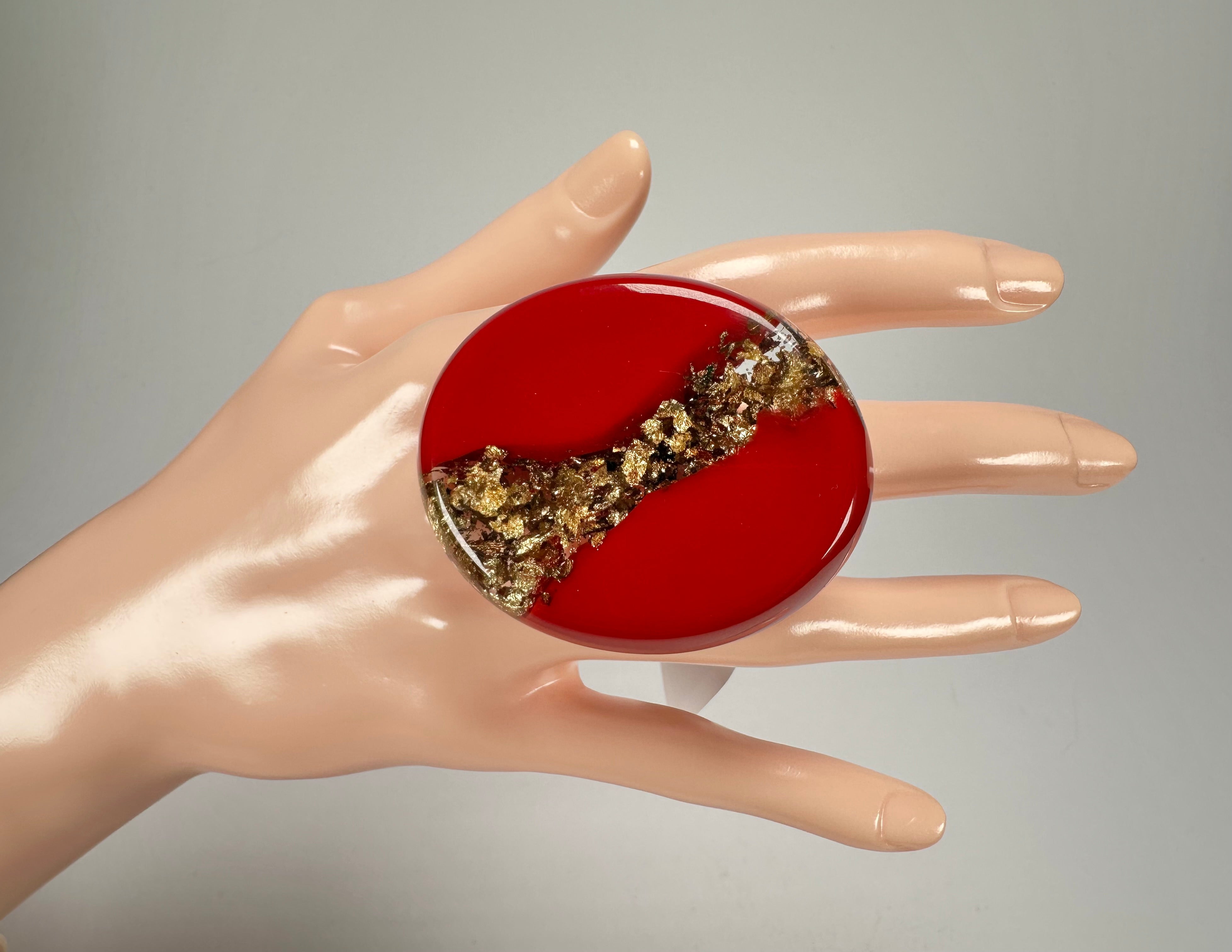 Sobral - Metalique "Munique" Orlando Red Resin Ring ( 005145 ) - Size UK P / US 8