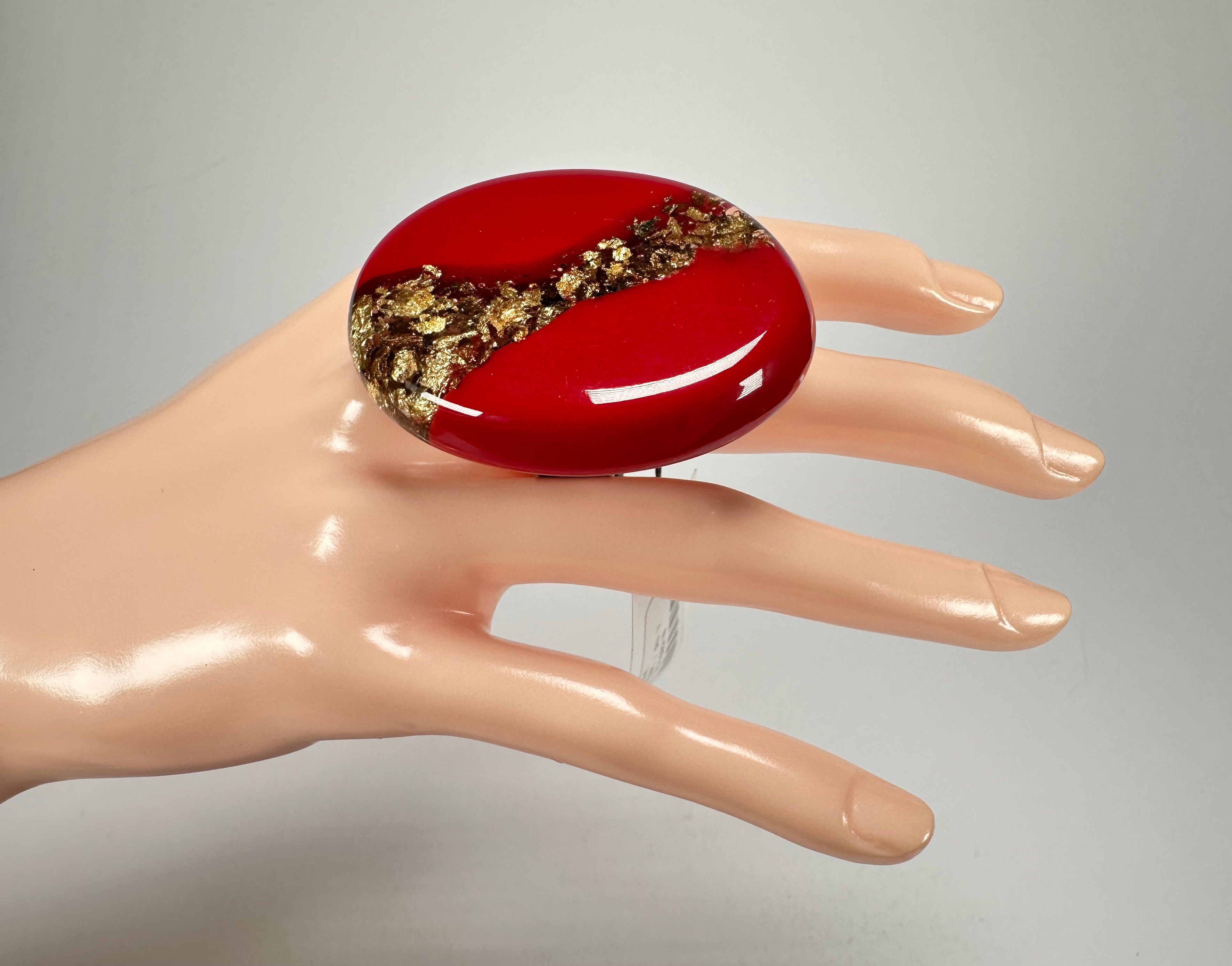 Sobral - Metalique "Munique" Orlando Red Resin Ring ( 005145 ) - Size UK P / US 8