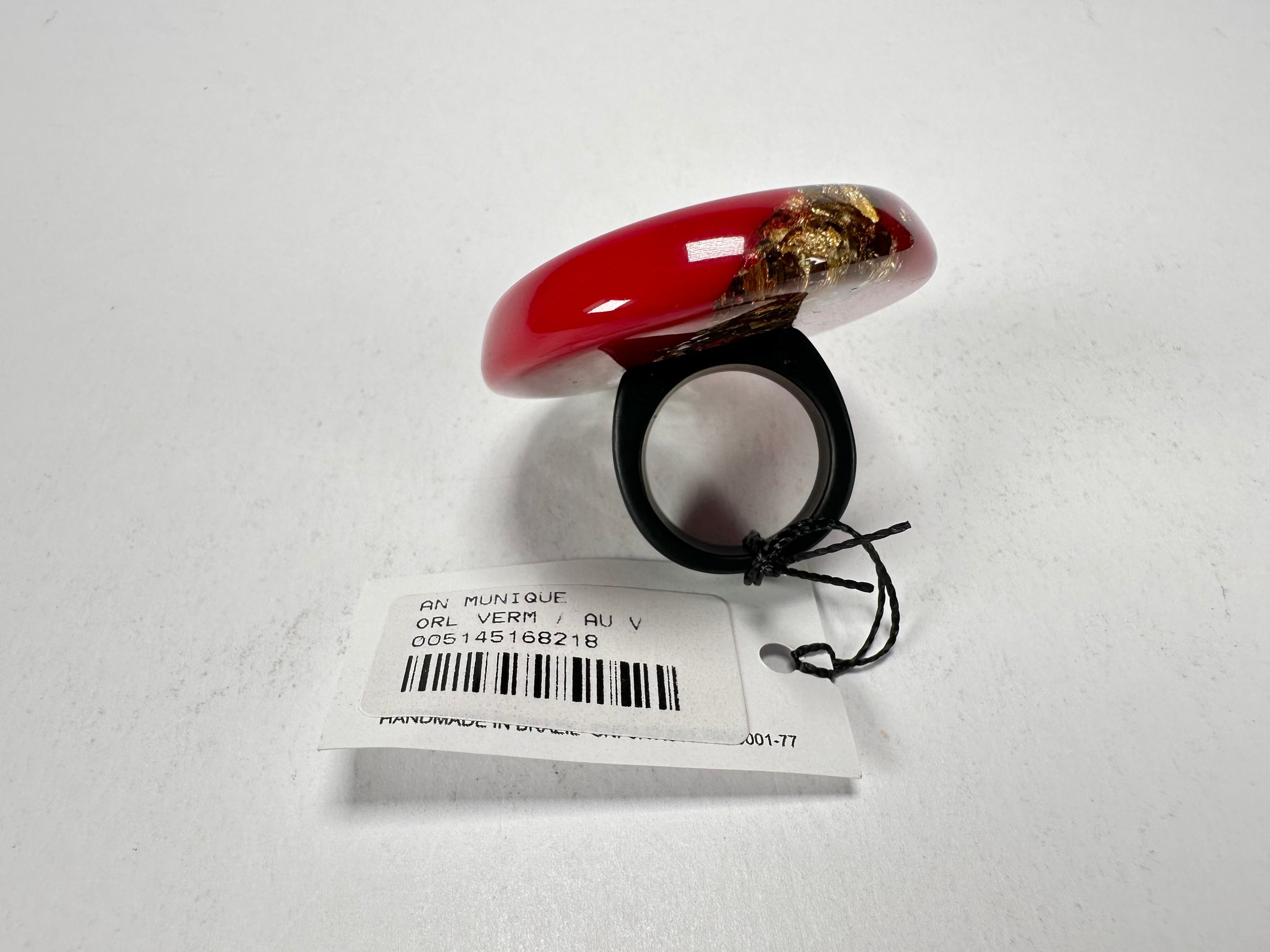 Sobral - Metalique "Munique" Orlando Red Resin Ring ( 005145 ) - Size UK P / US 8