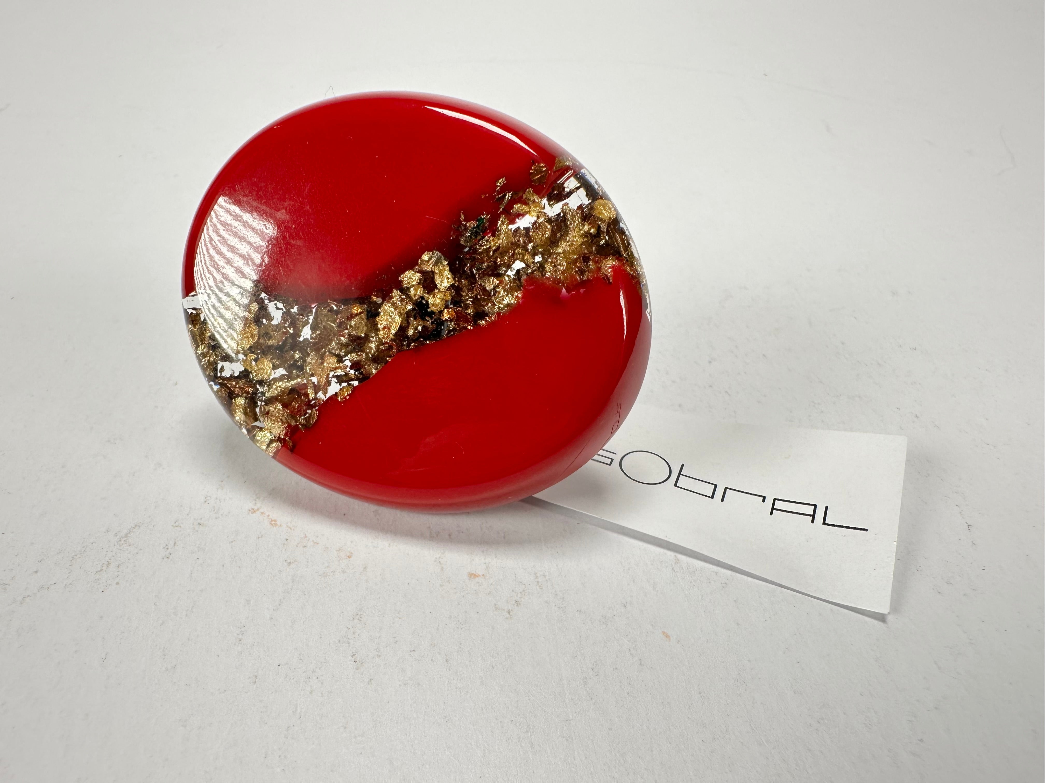 Sobral - Metalique "Munique" Orlando Red Resin Ring ( 005145 ) - Size UK P / US 8