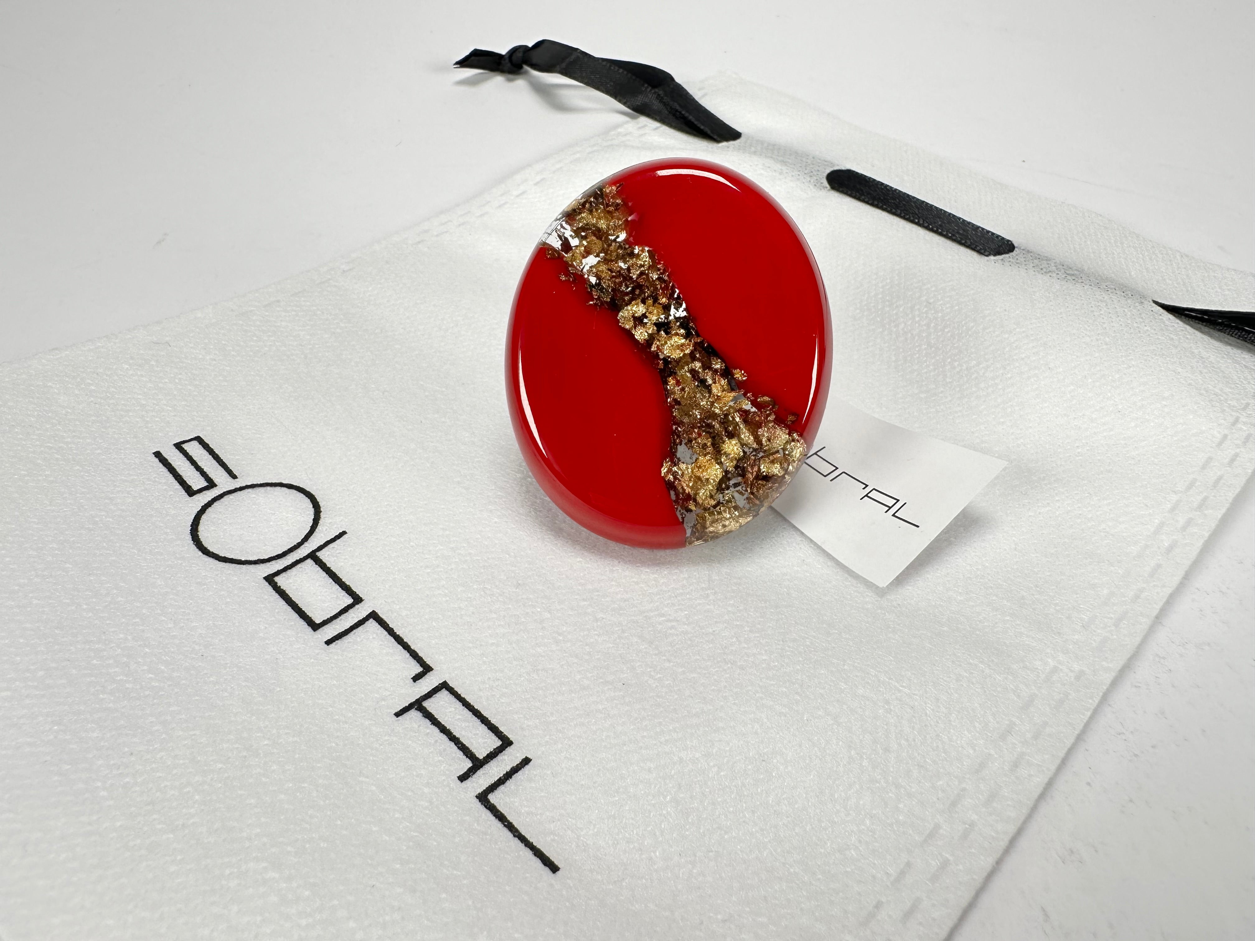 Sobral - Metalique "Munique" Orlando Red Resin Ring ( 005145 ) - Size UK P / US 8