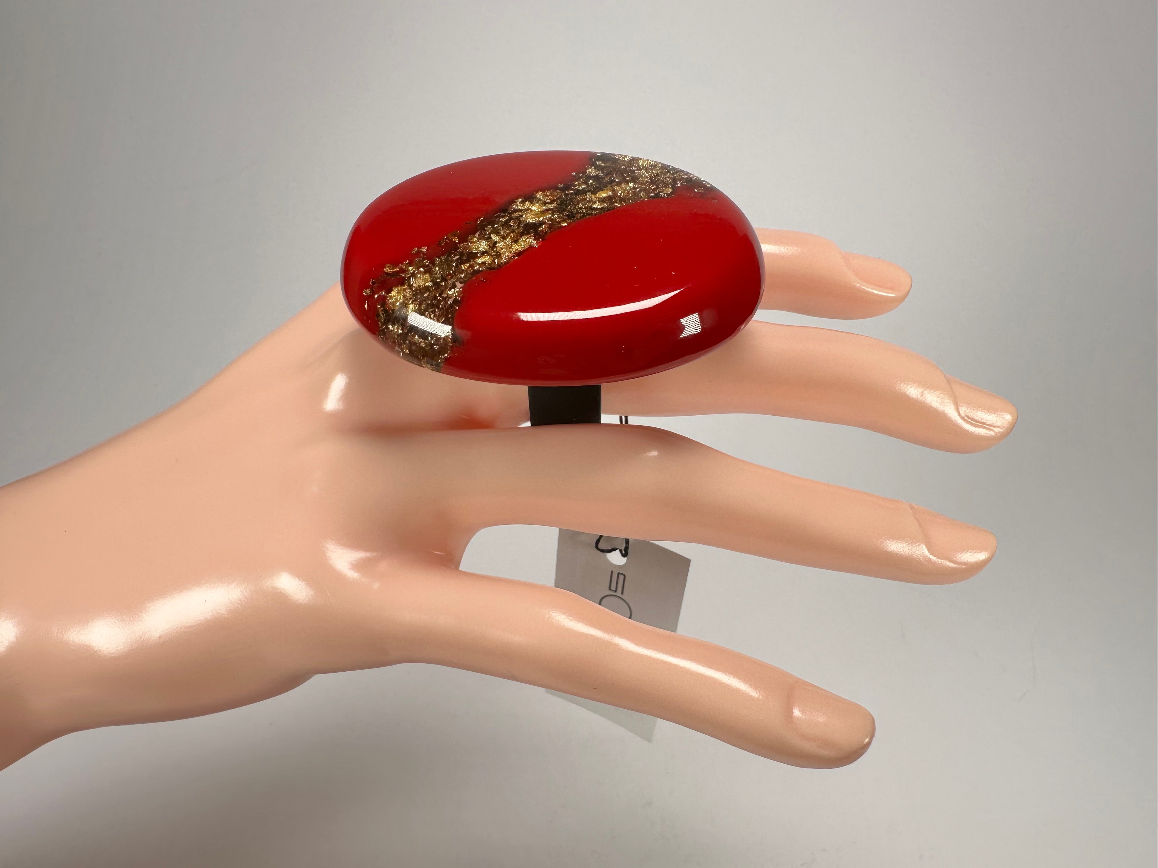 Sobral - Metalique "Munique" Orlando Red Resin Ring ( 005145 ) - Size UK S / US 9