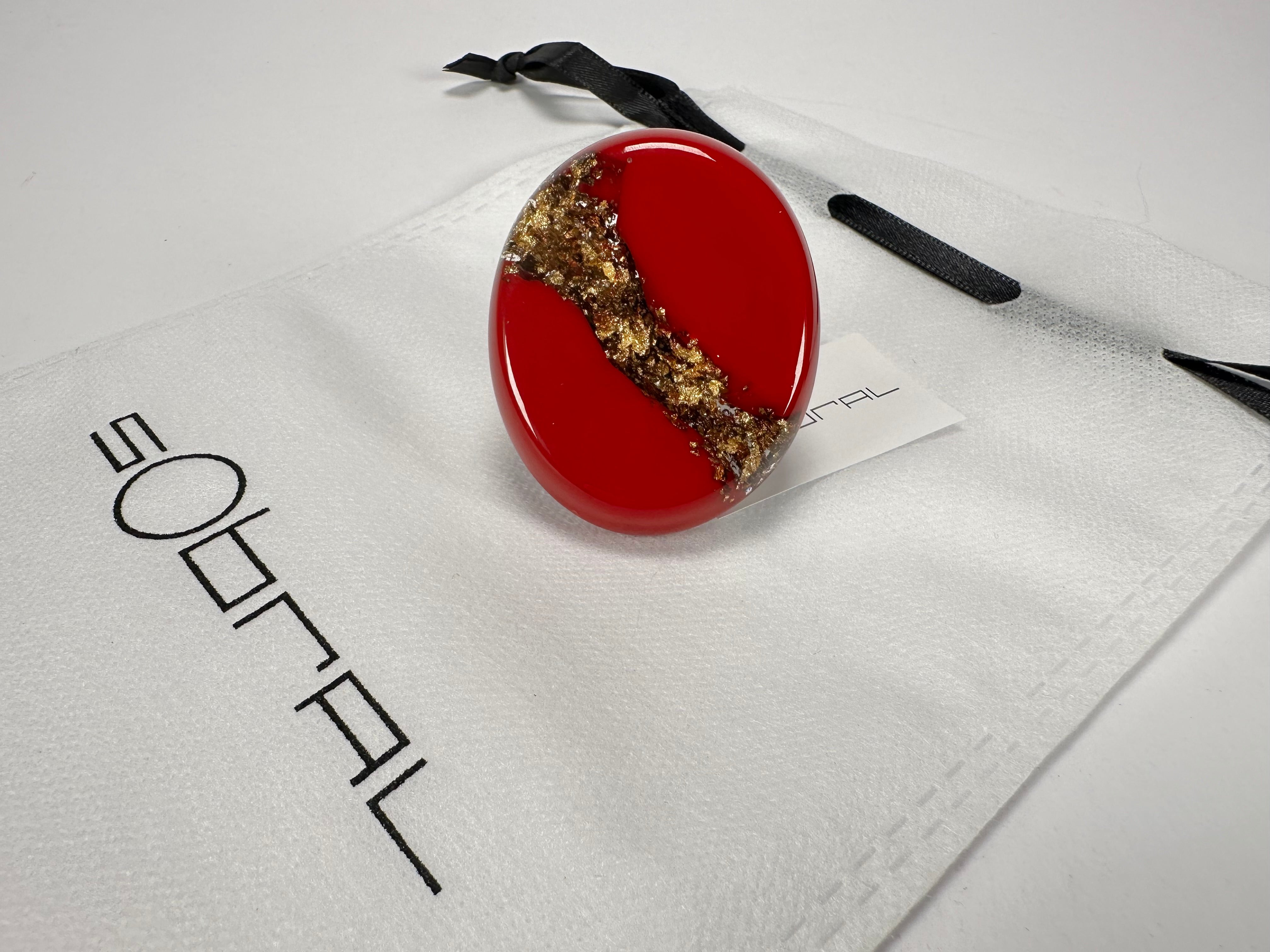 Sobral - Metalique "Munique" Orlando Red Resin Ring ( 005145 ) - Size UK S / US 9